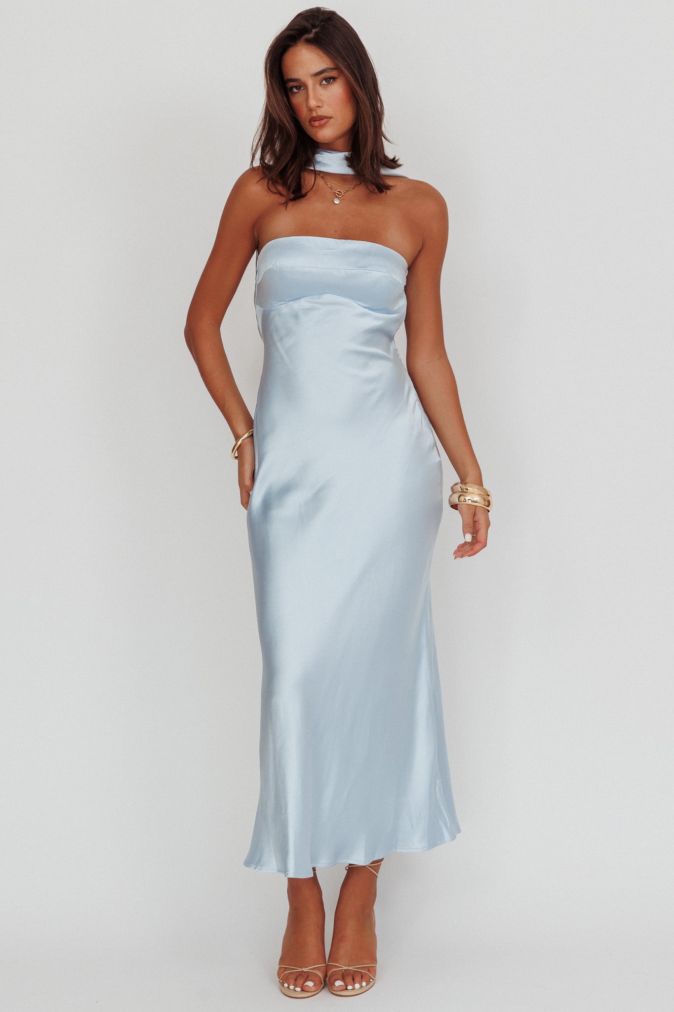 Damsel Reverse Halter Maxi Dress Baby Blue-Maymioy