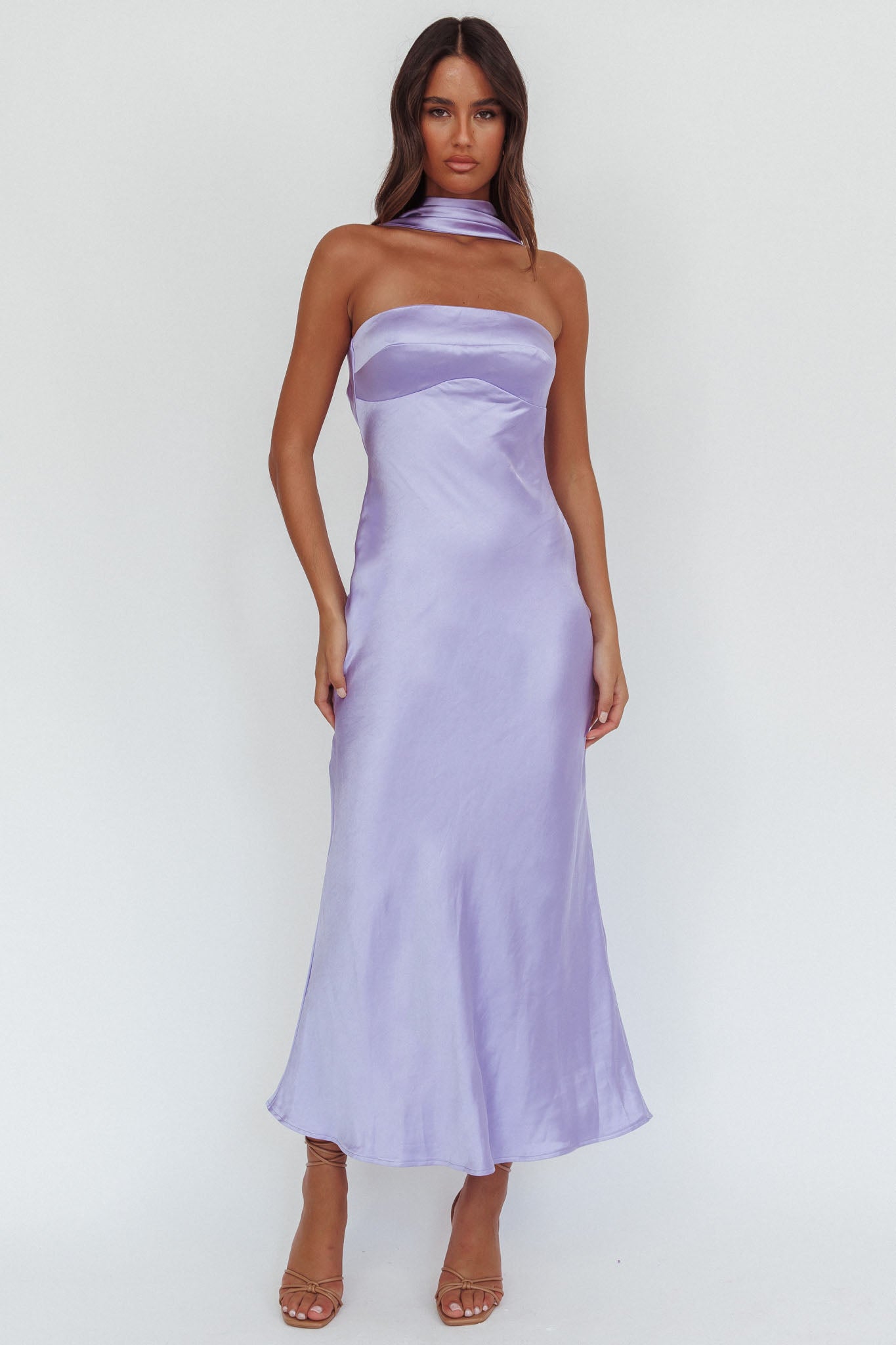 Damsel Reverse Halter Maxi Dress Satin Lilac-Maymioy