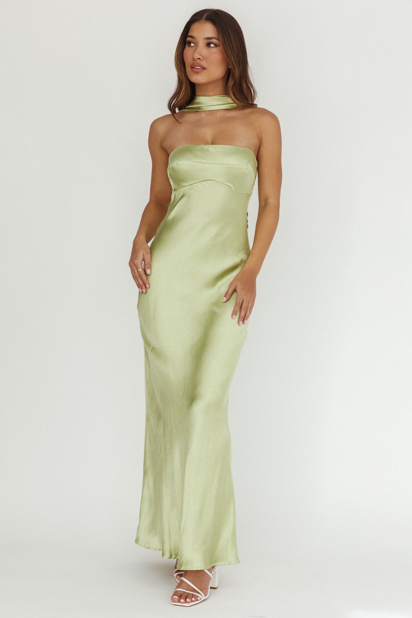 Damsel Reverse Halter Maxi Dress Pistachio-Maymioy