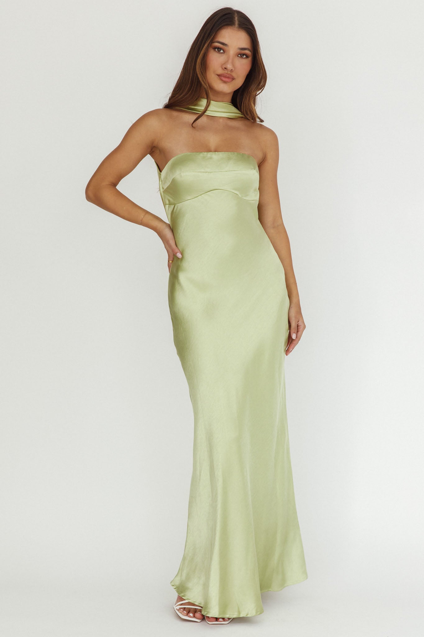 Damsel Reverse Halter Maxi Dress Pistachio-Maymioy