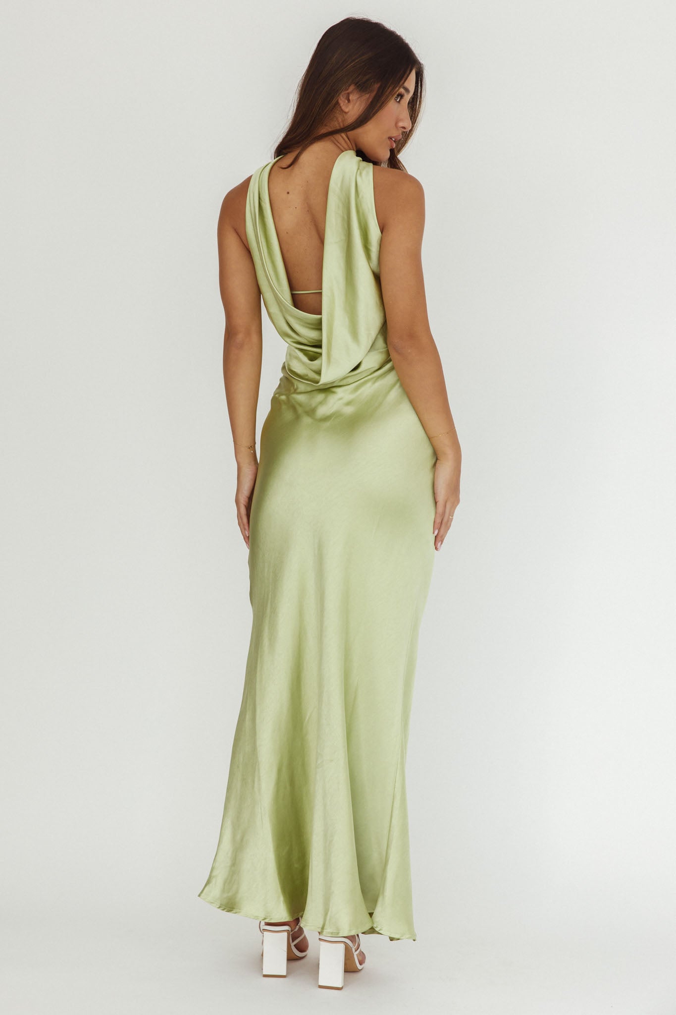 Damsel Reverse Halter Maxi Dress Pistachio-Maymioy