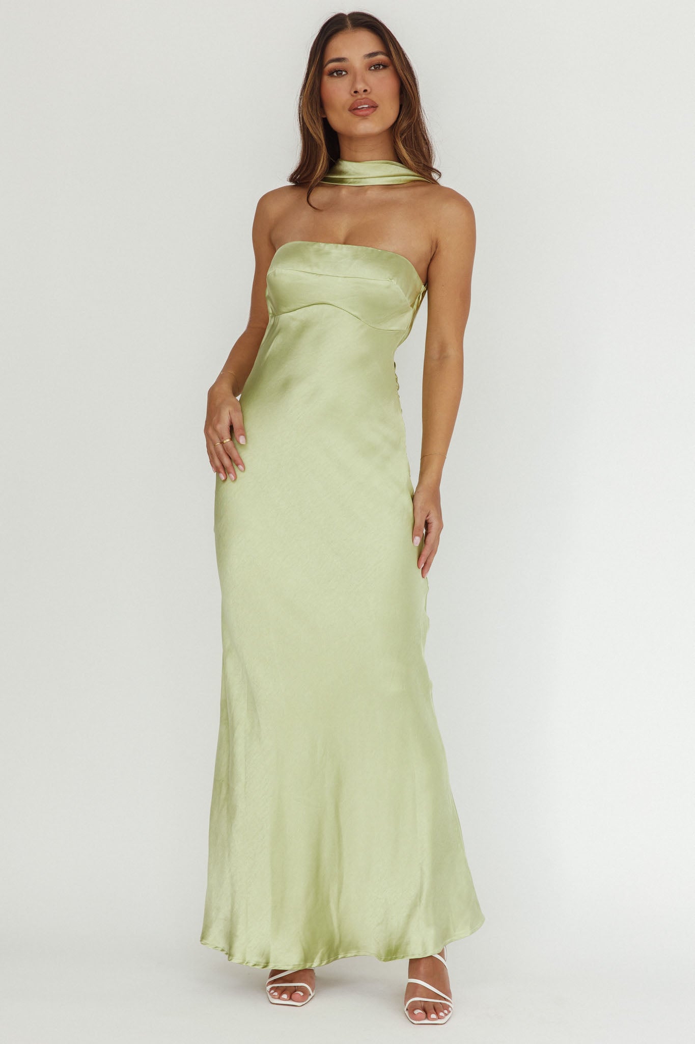 Damsel Reverse Halter Maxi Dress Pistachio-Maymioy