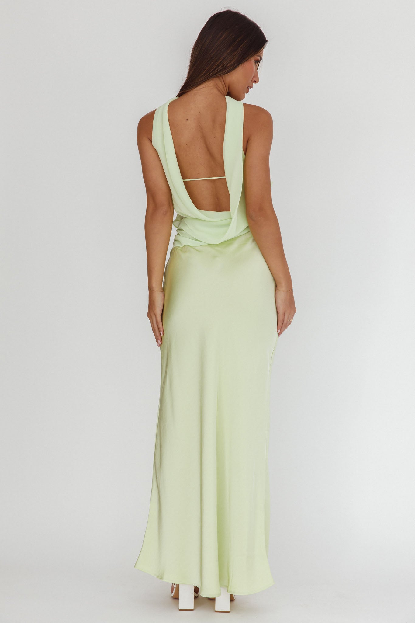 Damsel Reverse Halter Frill Trim Maxi Dress Sage-Maymioy