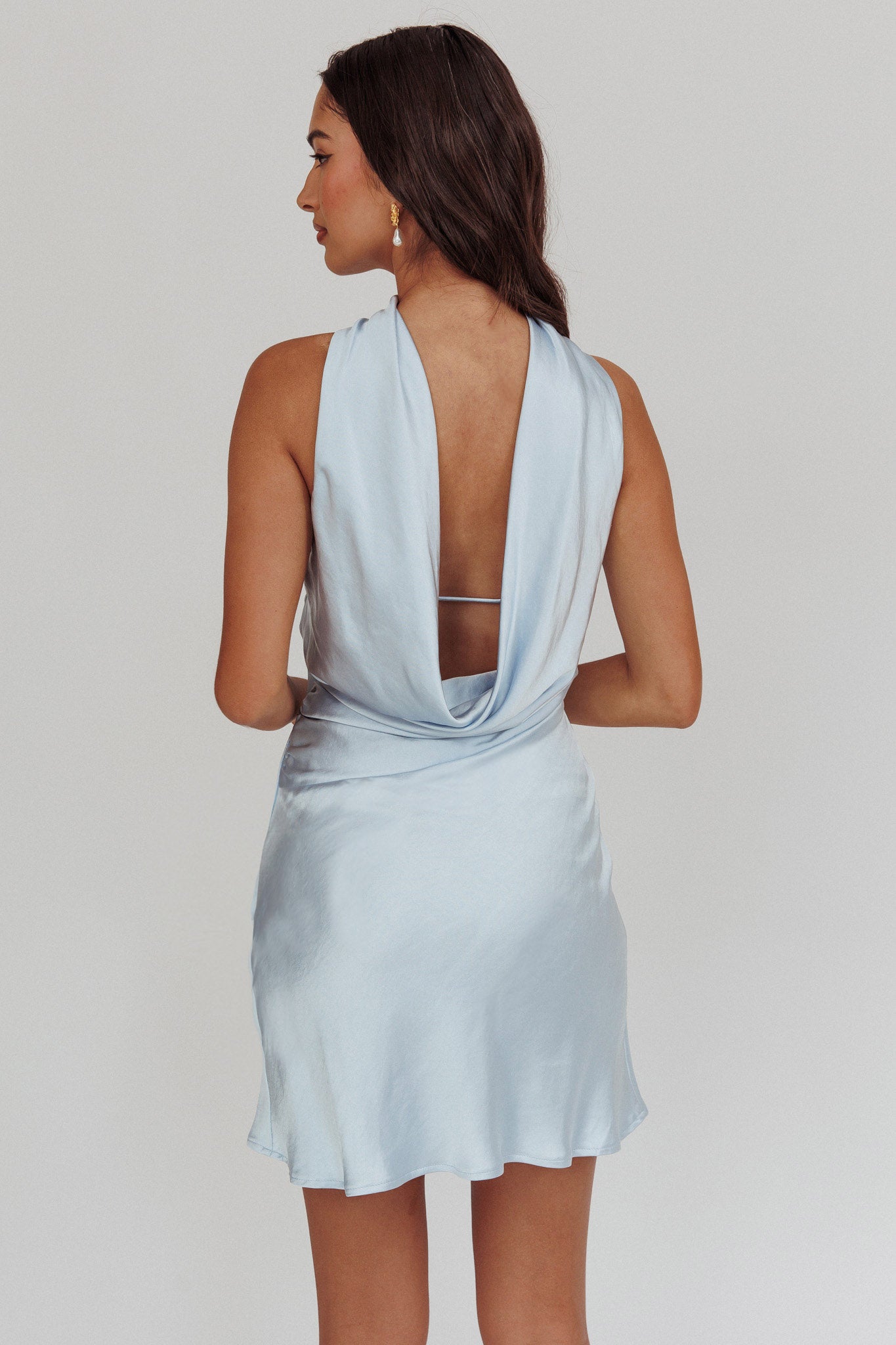 Damsel Reverse Halter Mini Dress Blue-Maymioy