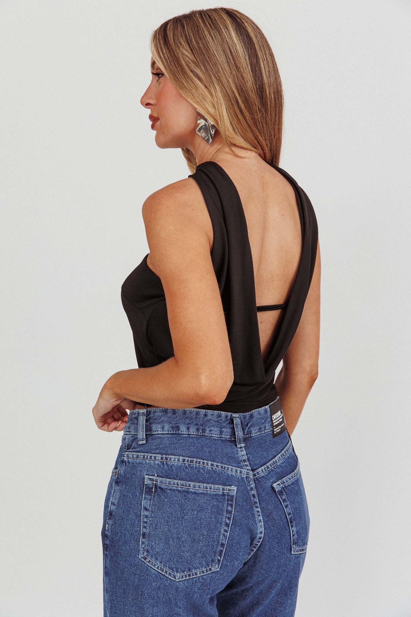 Damsel Reverse Halter Neck Top Black-Maymioy