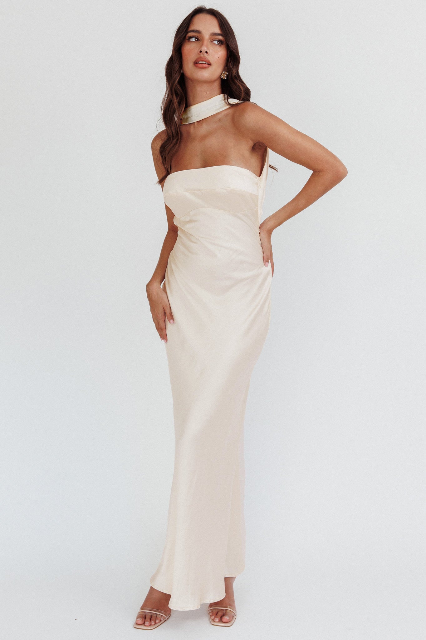 Damsel Reverse Halter Maxi Dress Oyster-Maymioy