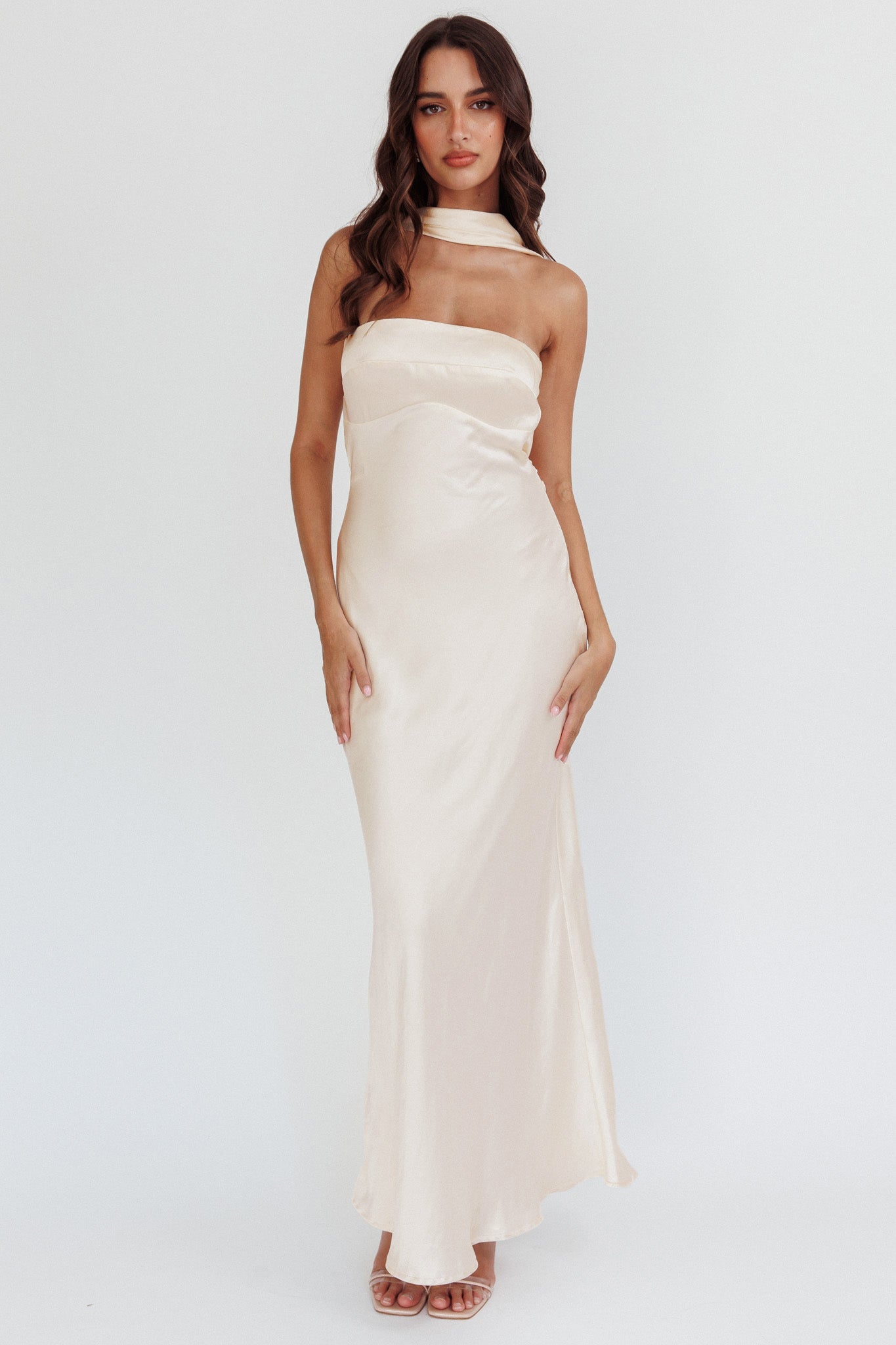 Damsel Reverse Halter Maxi Dress Oyster-Maymioy