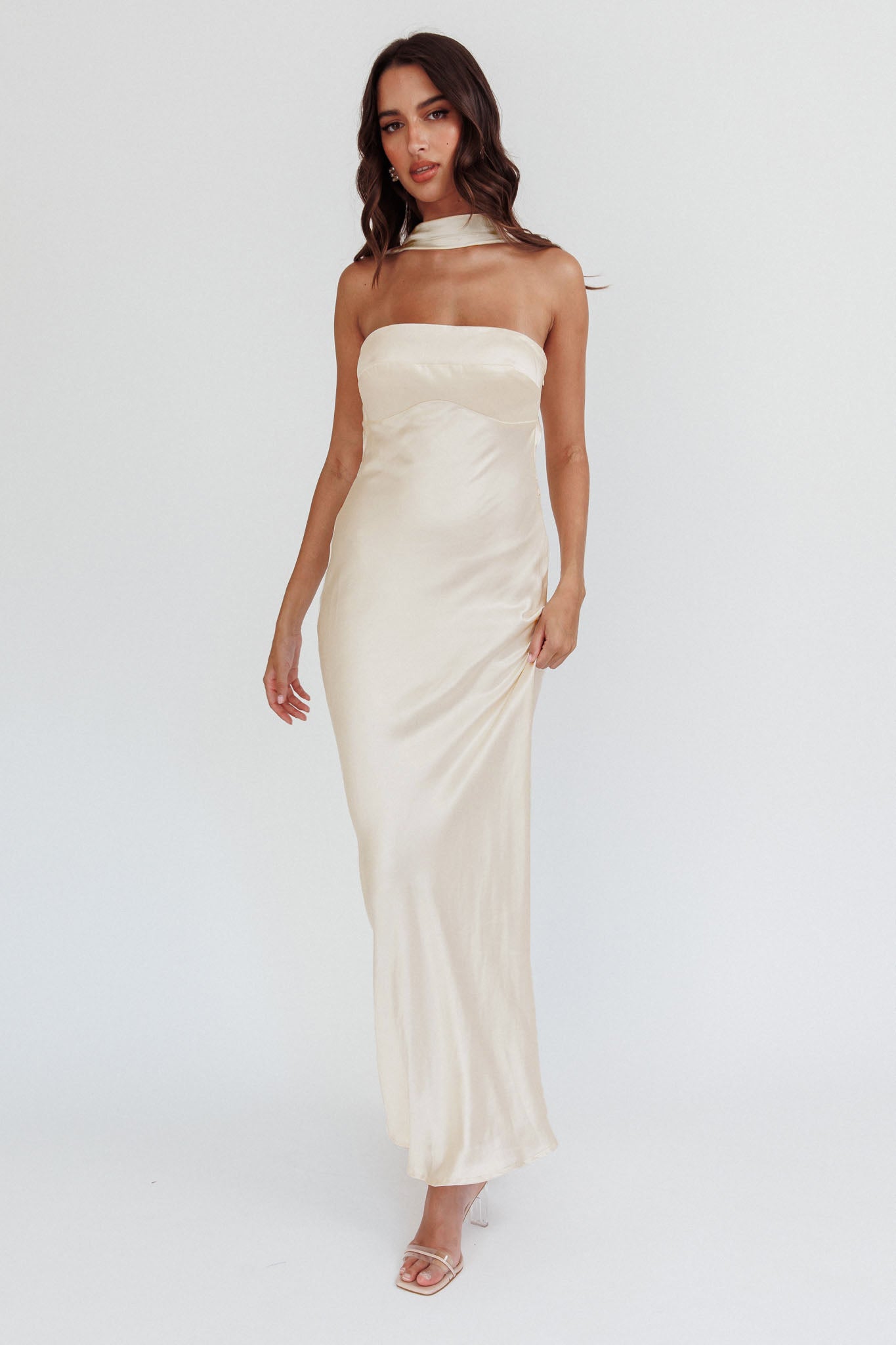 Damsel Reverse Halter Maxi Dress Oyster-Maymioy