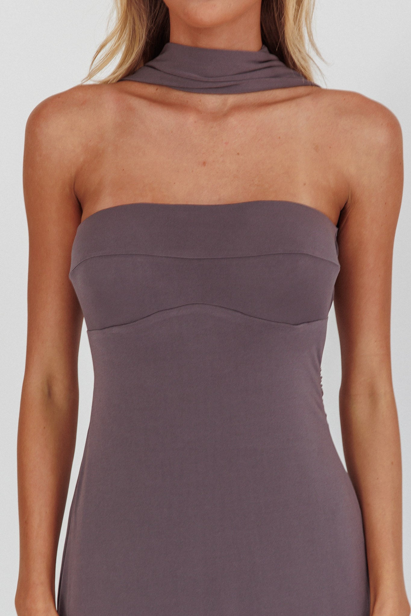 Damsel Reverse Halter Maxi Dress Charcoal-Maymioy