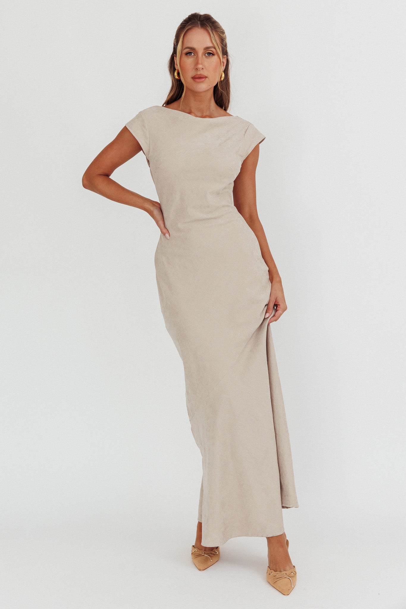 Maysa Cowl Back Maxi Dress Mushroom-Maymioy