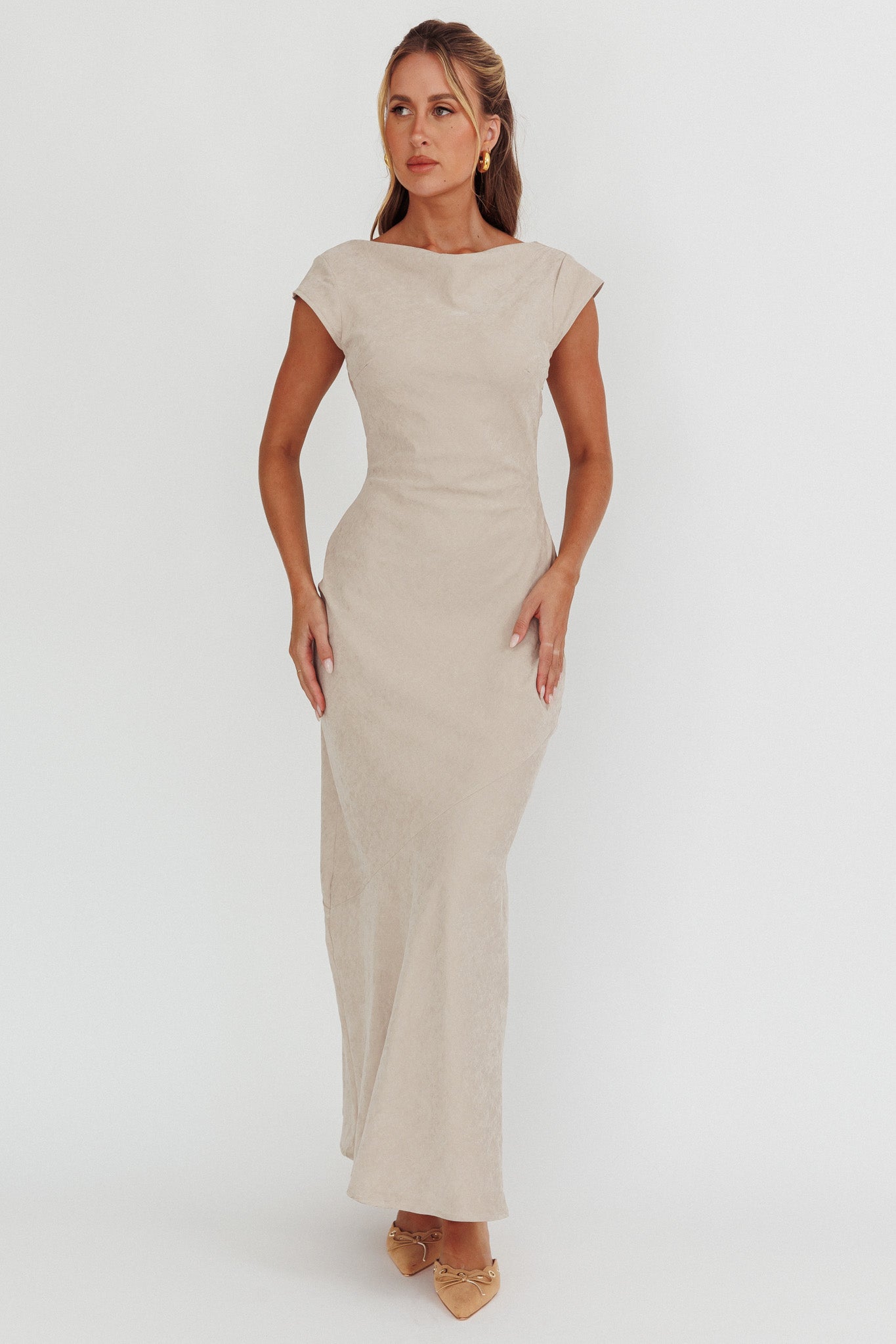 Maysa Cowl Back Maxi Dress Mushroom-Maymioy