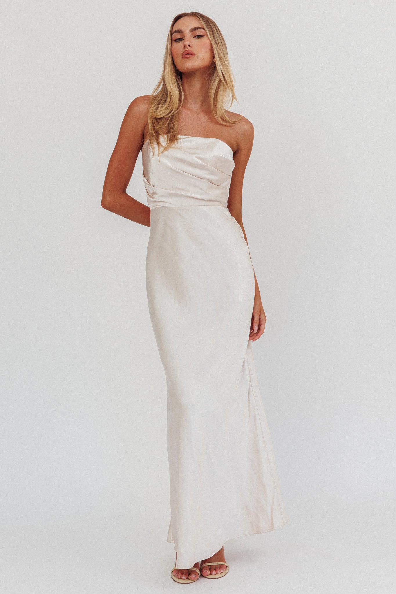 City Of Stars Strapless Maxi Dress Champagne-Maymioy