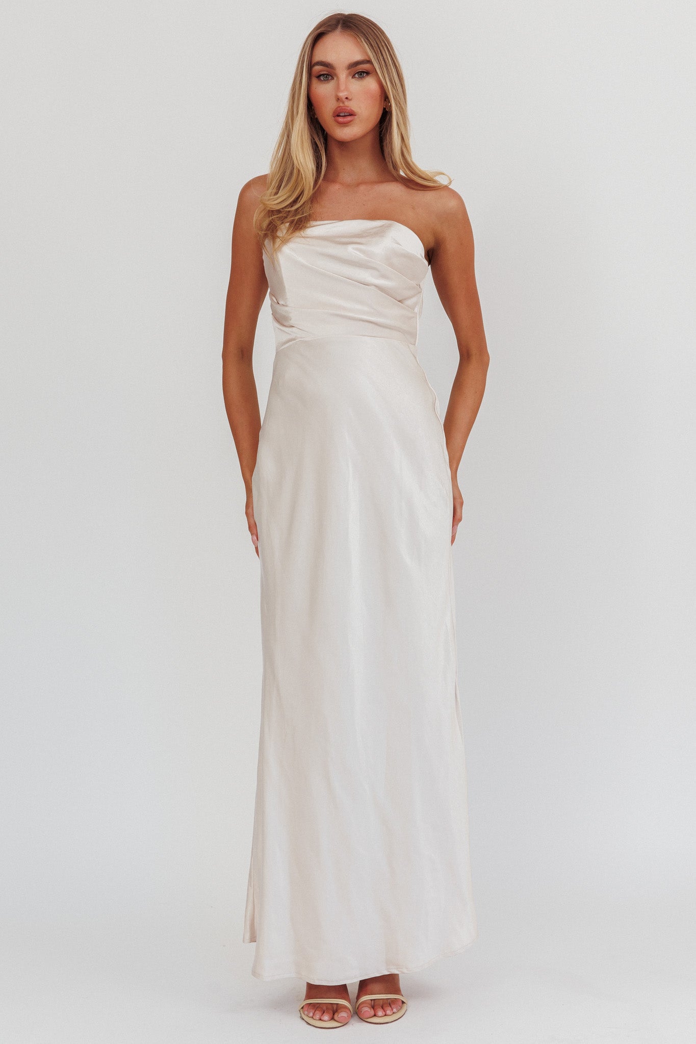 City Of Stars Strapless Maxi Dress Champagne-Maymioy