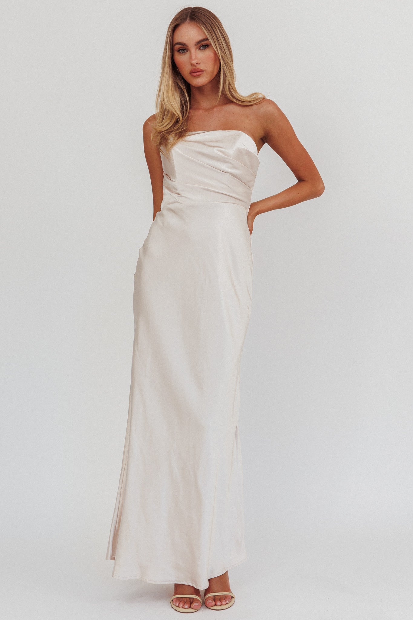 City Of Stars Strapless Maxi Dress Champagne-Maymioy