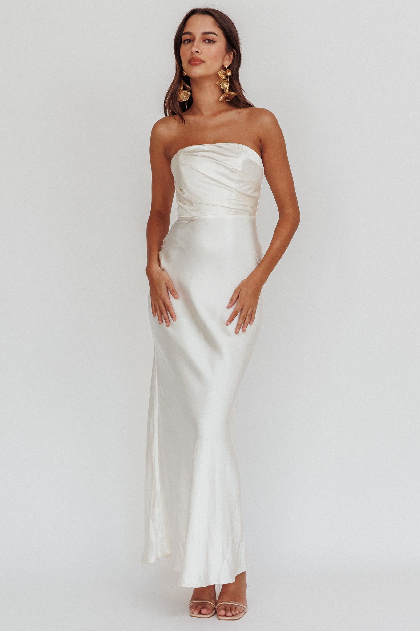 City Of Stars Strapless Maxi Dress Oyster-Maymioy