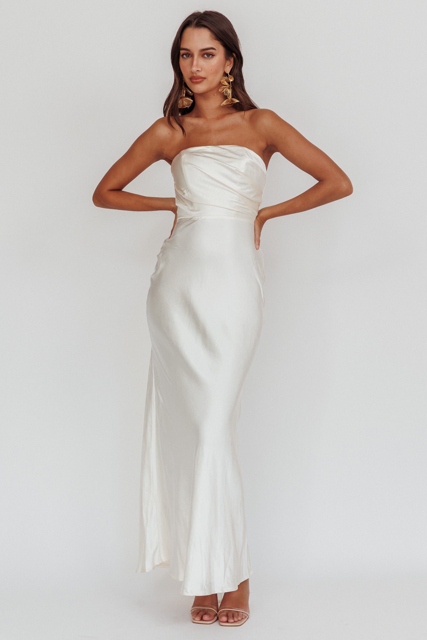 City Of Stars Strapless Maxi Dress Oyster-Maymioy