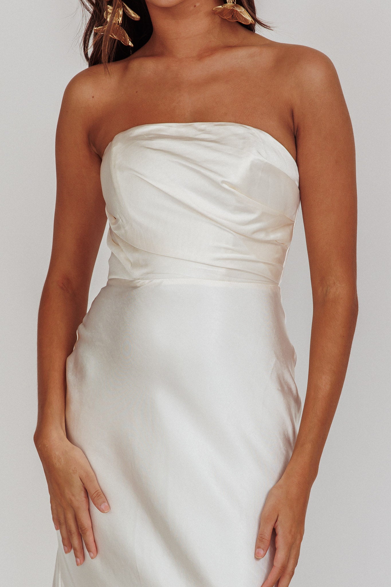 City Of Stars Strapless Maxi Dress Oyster-Maymioy