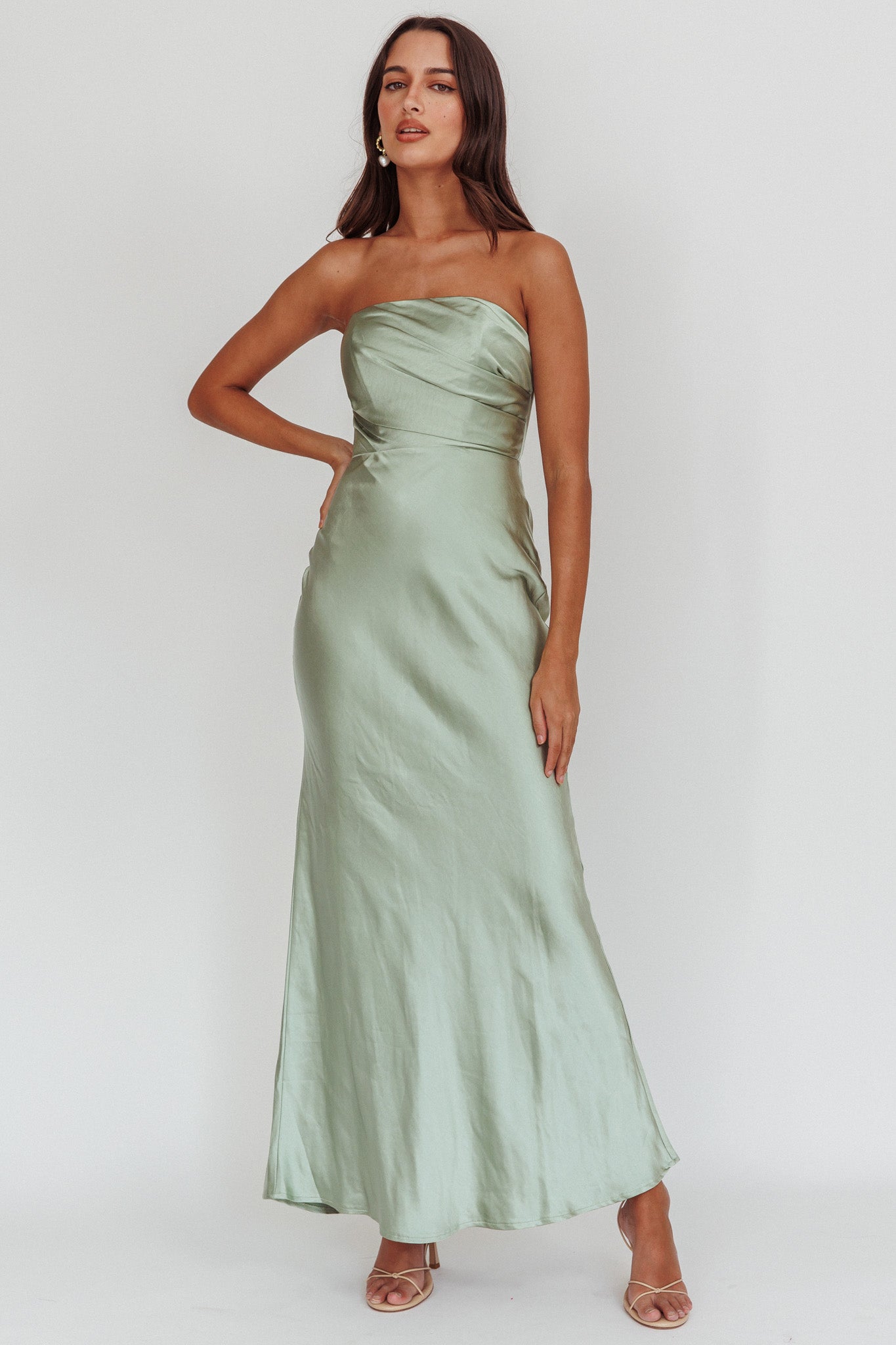 City Of Stars Strapless Maxi Dress Pistachio-Maymioy
