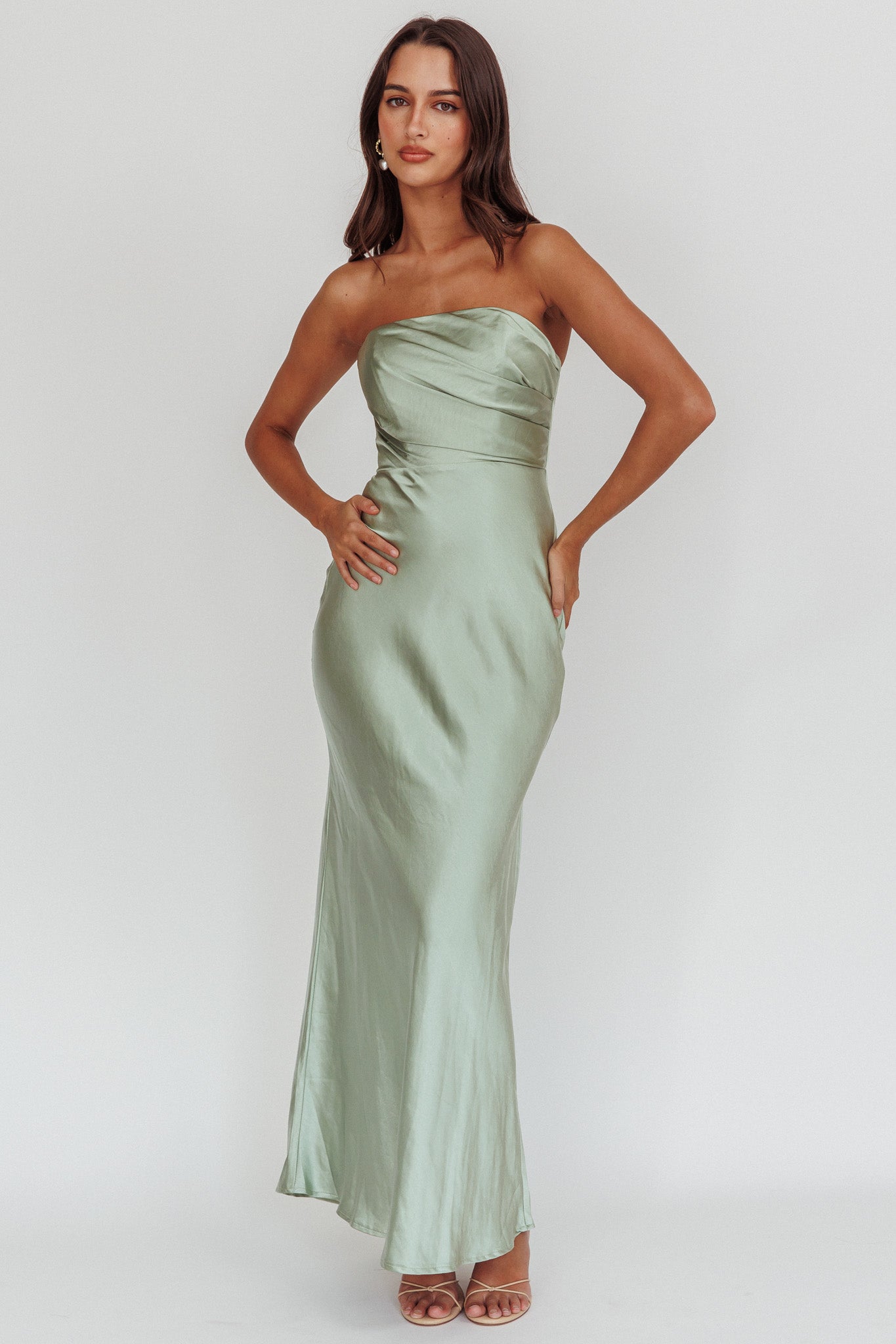 City Of Stars Strapless Maxi Dress Pistachio-Maymioy