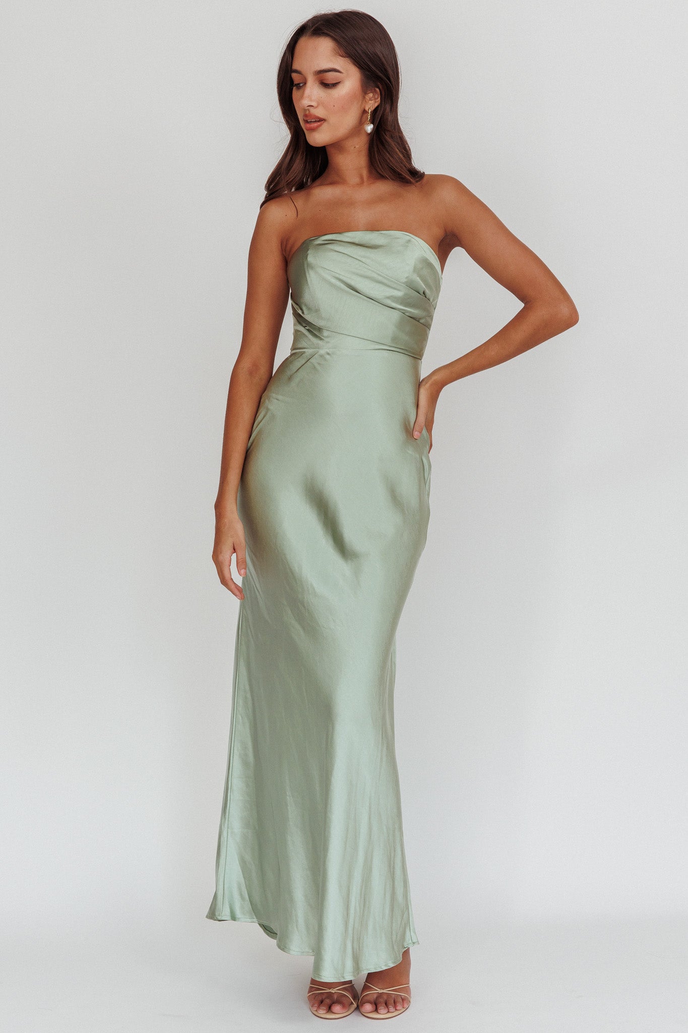 City Of Stars Strapless Maxi Dress Pistachio-Maymioy