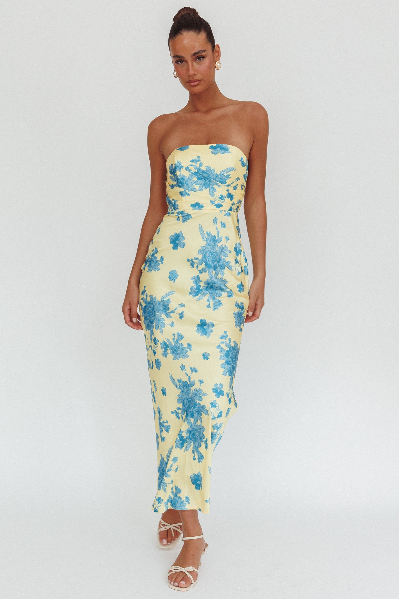 City Of Stars Strapless Maxi Dress Floral Yellow-Maymioy