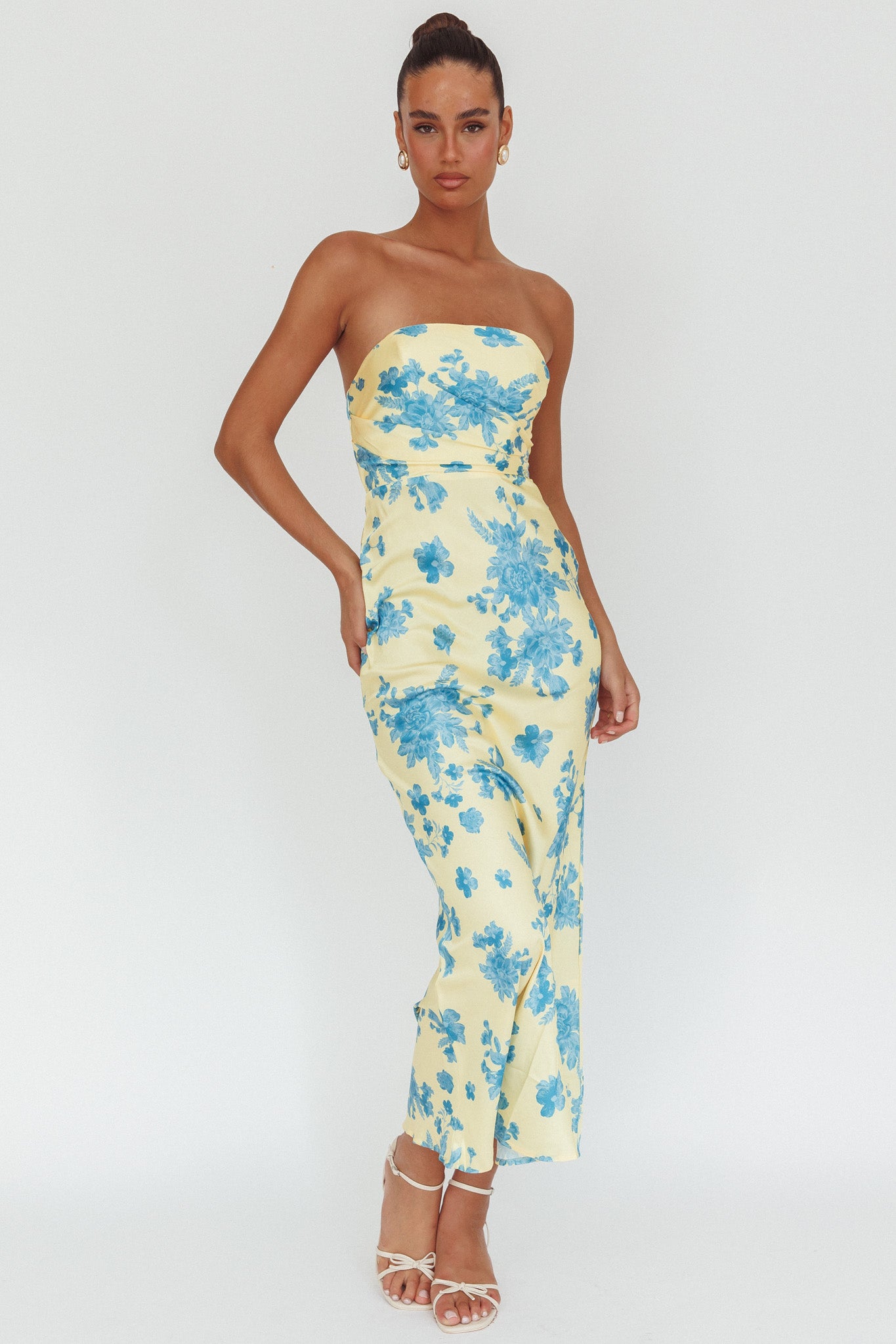 City Of Stars Strapless Maxi Dress Floral Yellow-Maymioy
