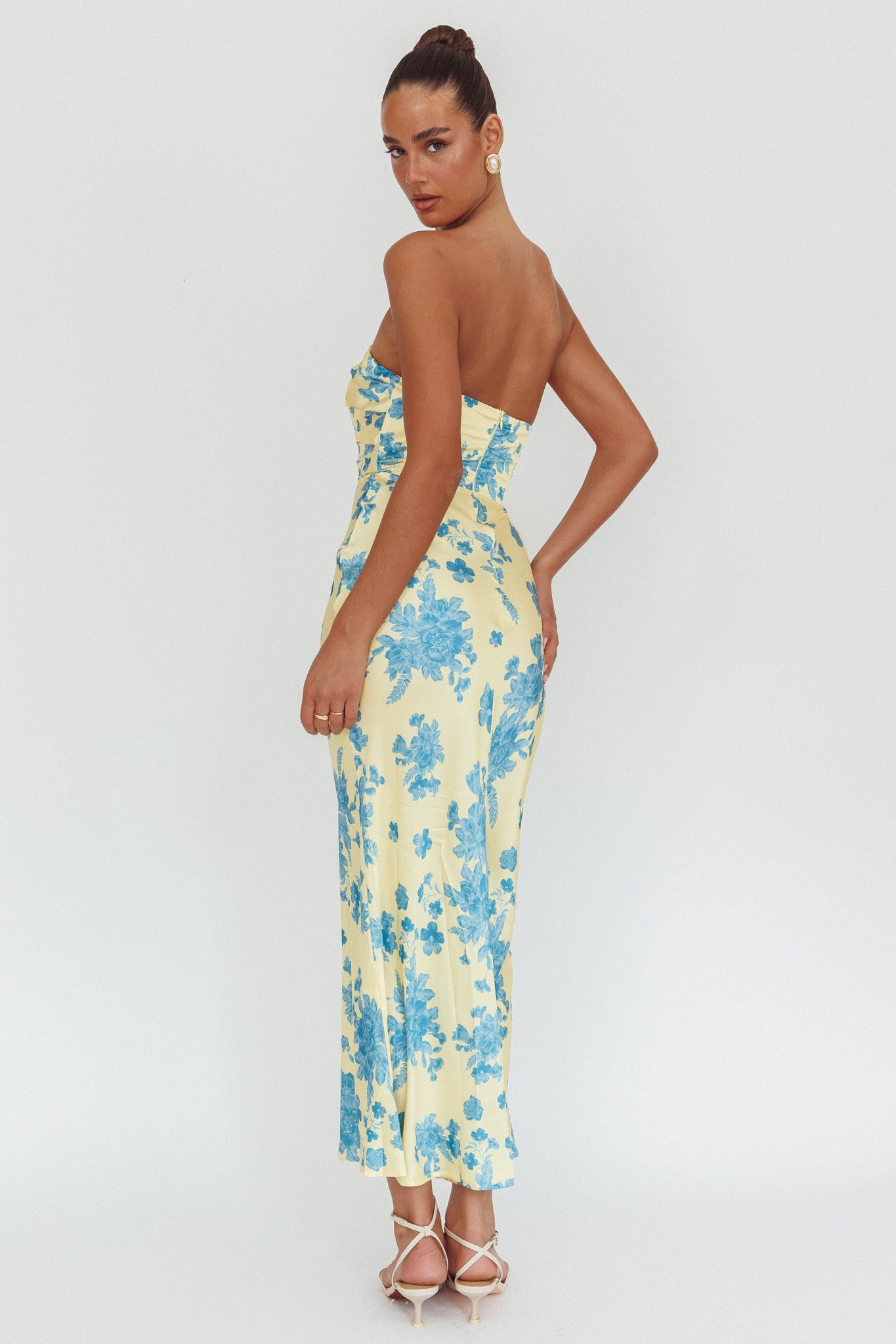City Of Stars Strapless Maxi Dress Floral Yellow-Maymioy