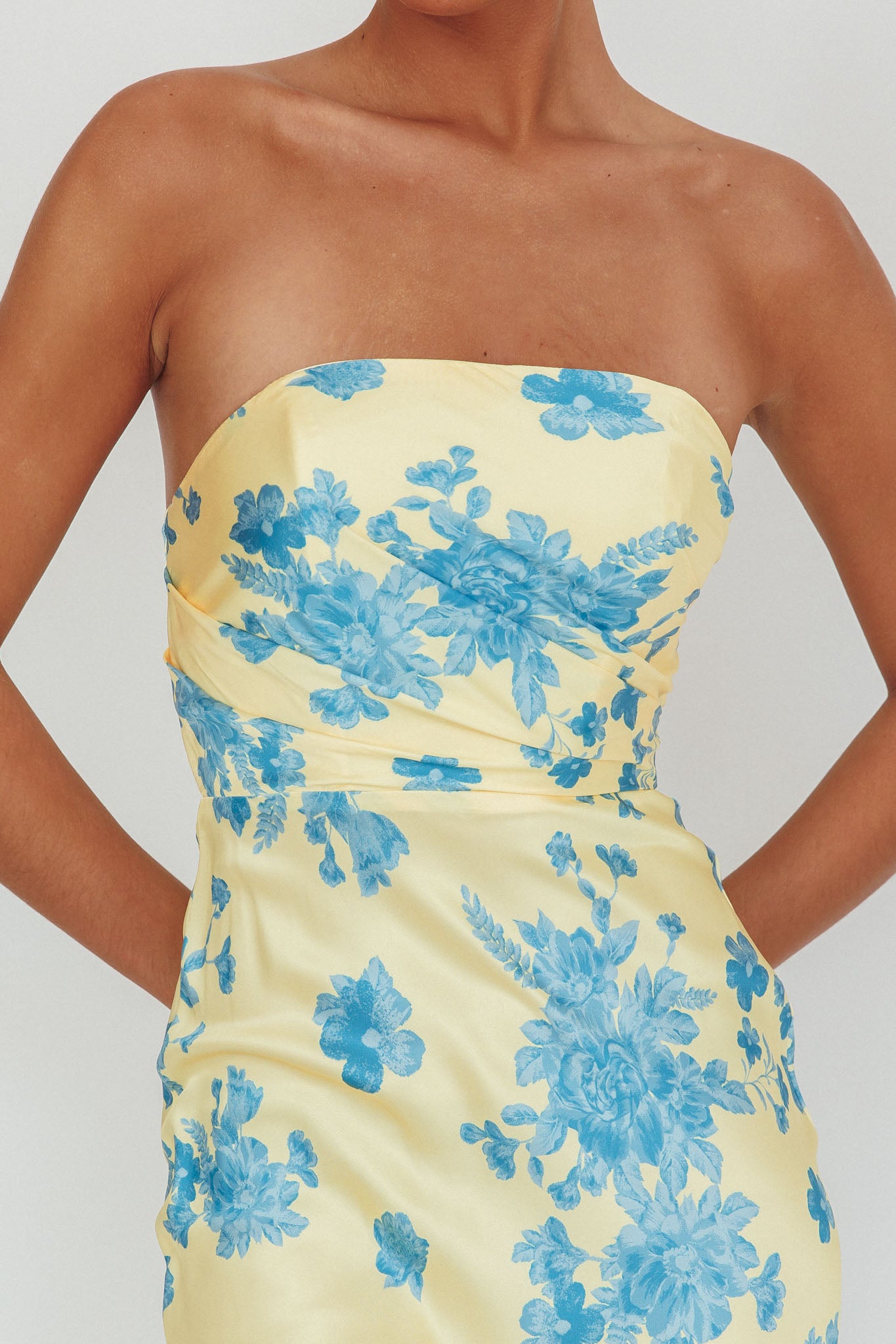 City Of Stars Strapless Maxi Dress Floral Yellow-Maymioy
