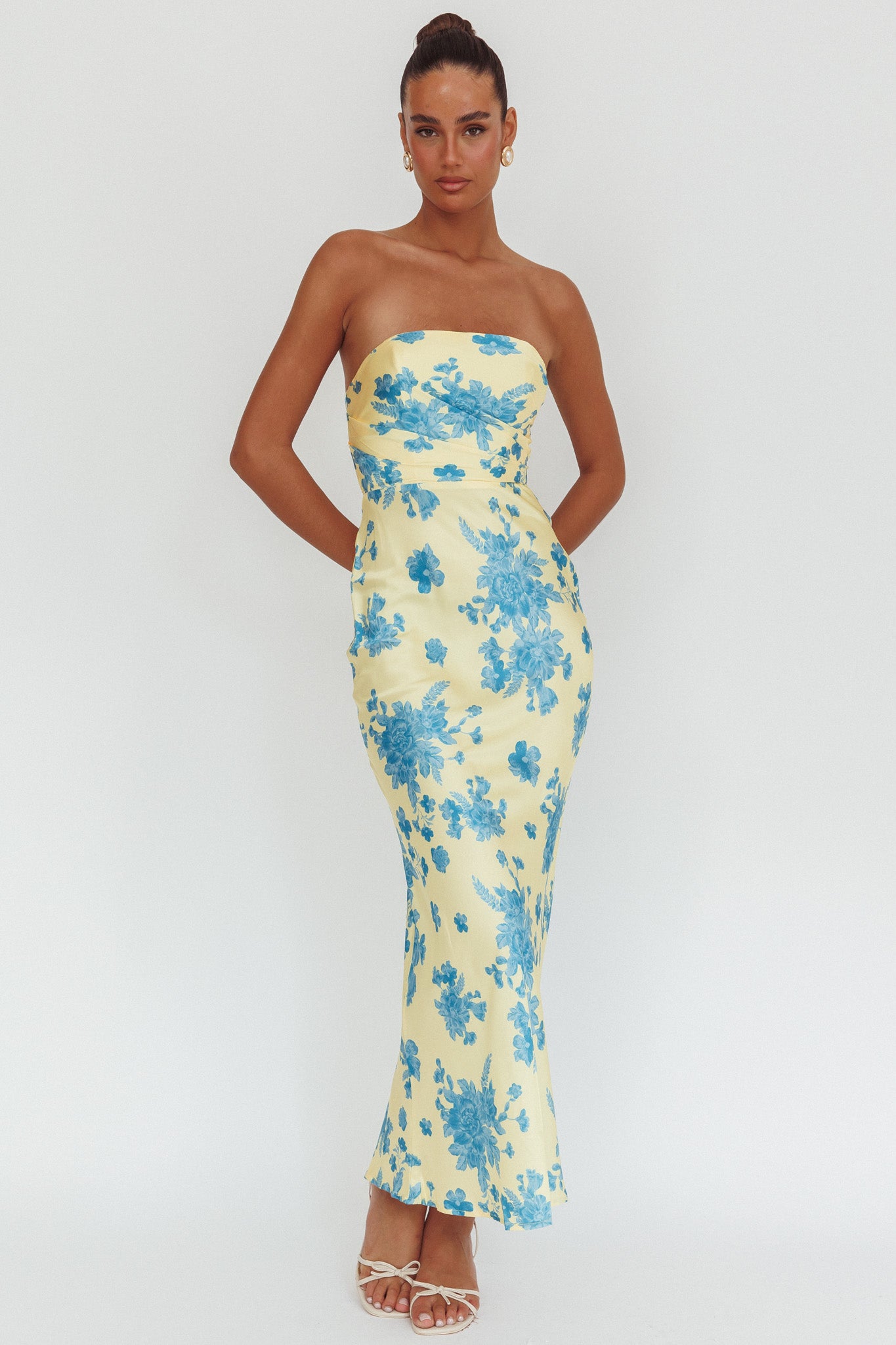 City Of Stars Strapless Maxi Dress Floral Yellow-Maymioy