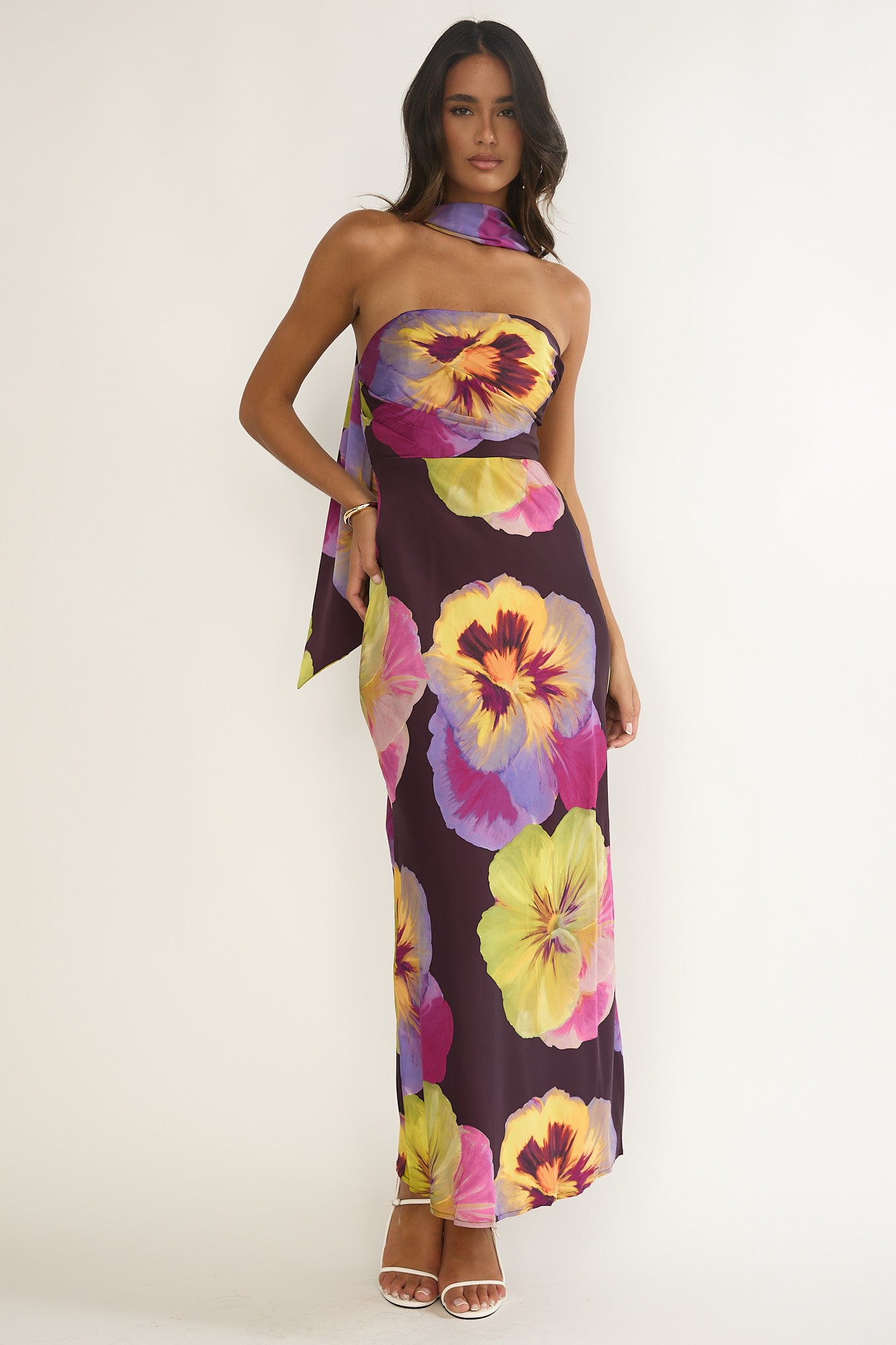 City Of Stars Strapless Scarf Maxi Dress Pansies Plum-Maymioy