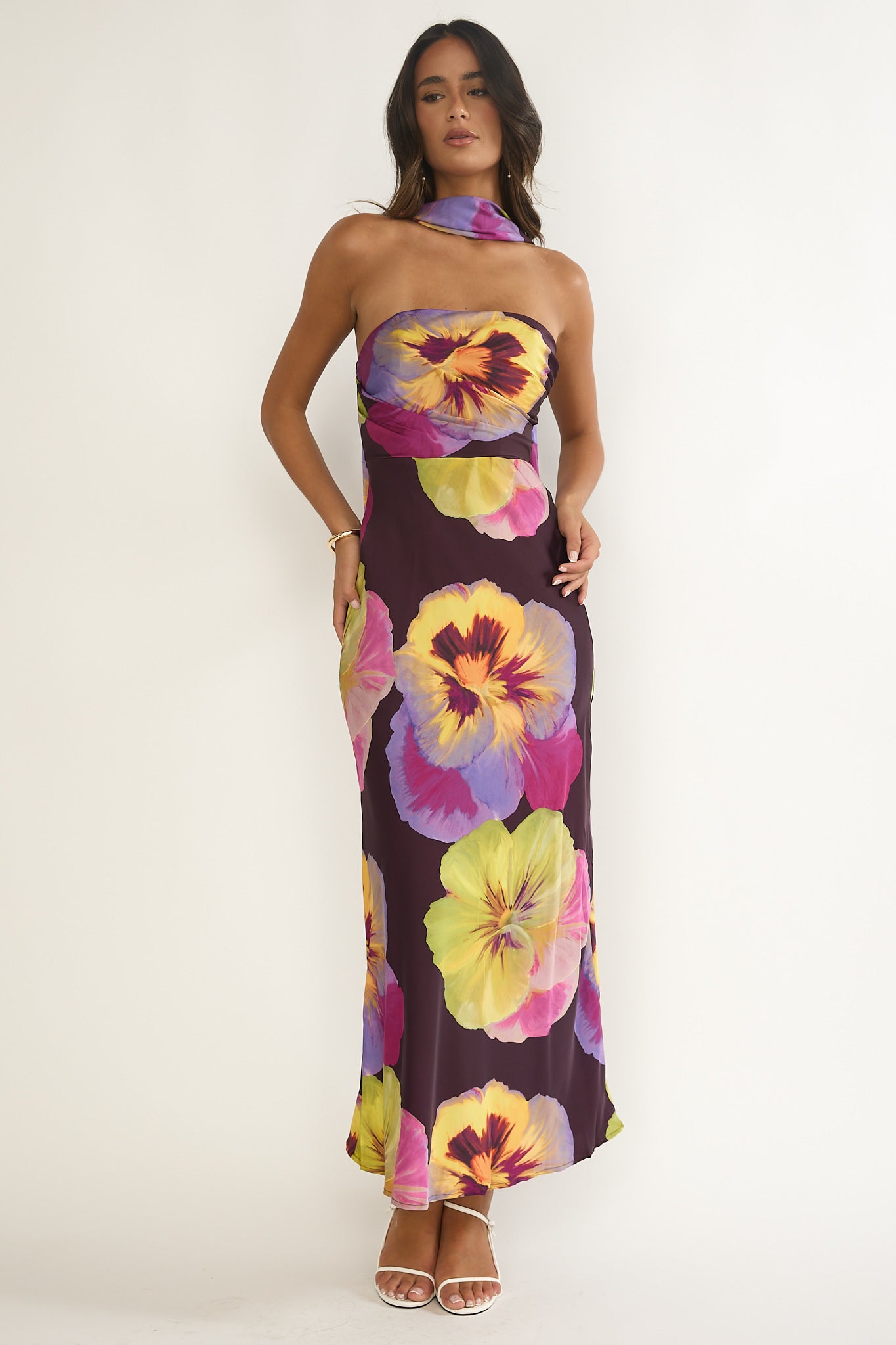 City Of Stars Strapless Scarf Maxi Dress Pansies Plum-Maymioy