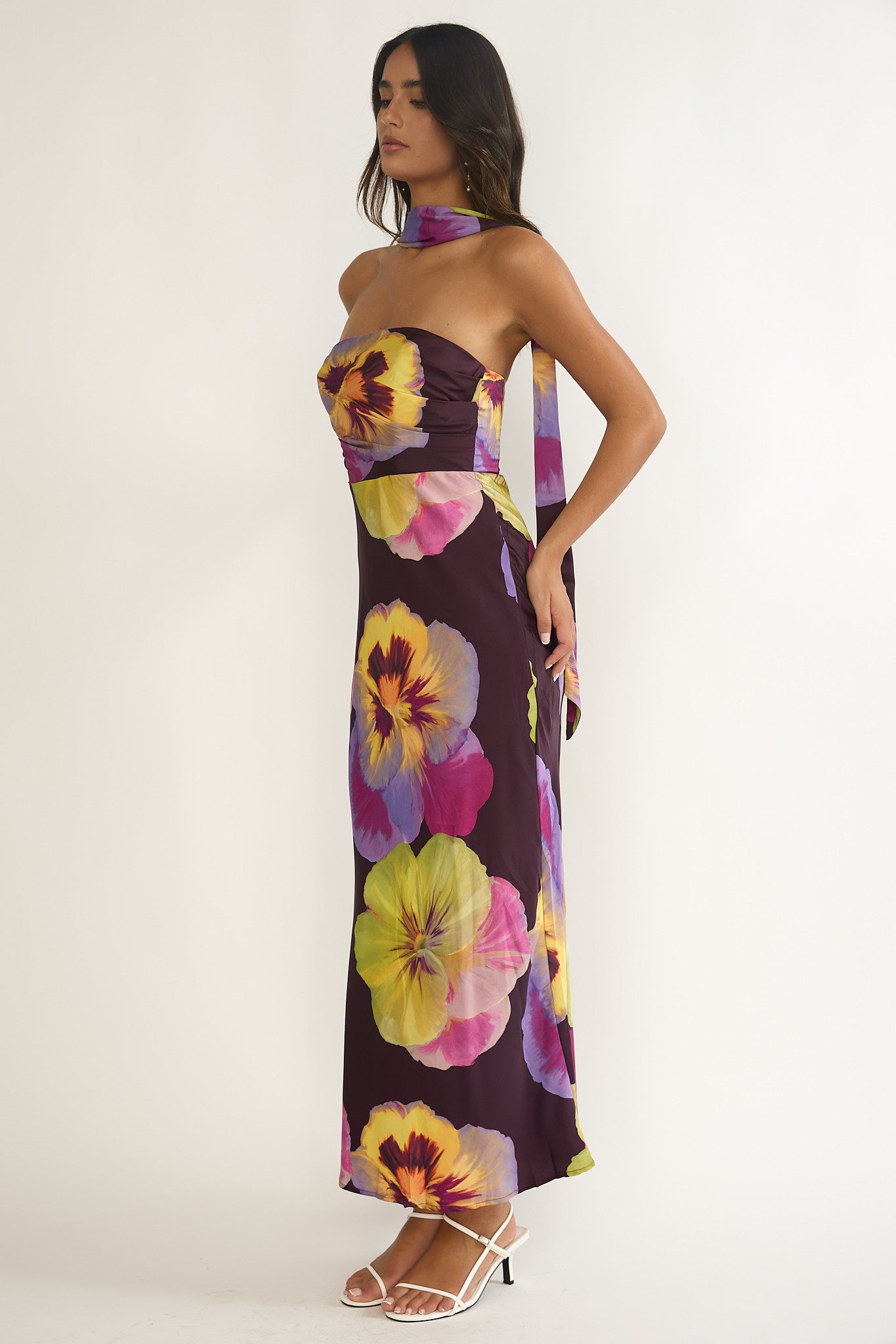 City Of Stars Strapless Scarf Maxi Dress Pansies Plum-Maymioy