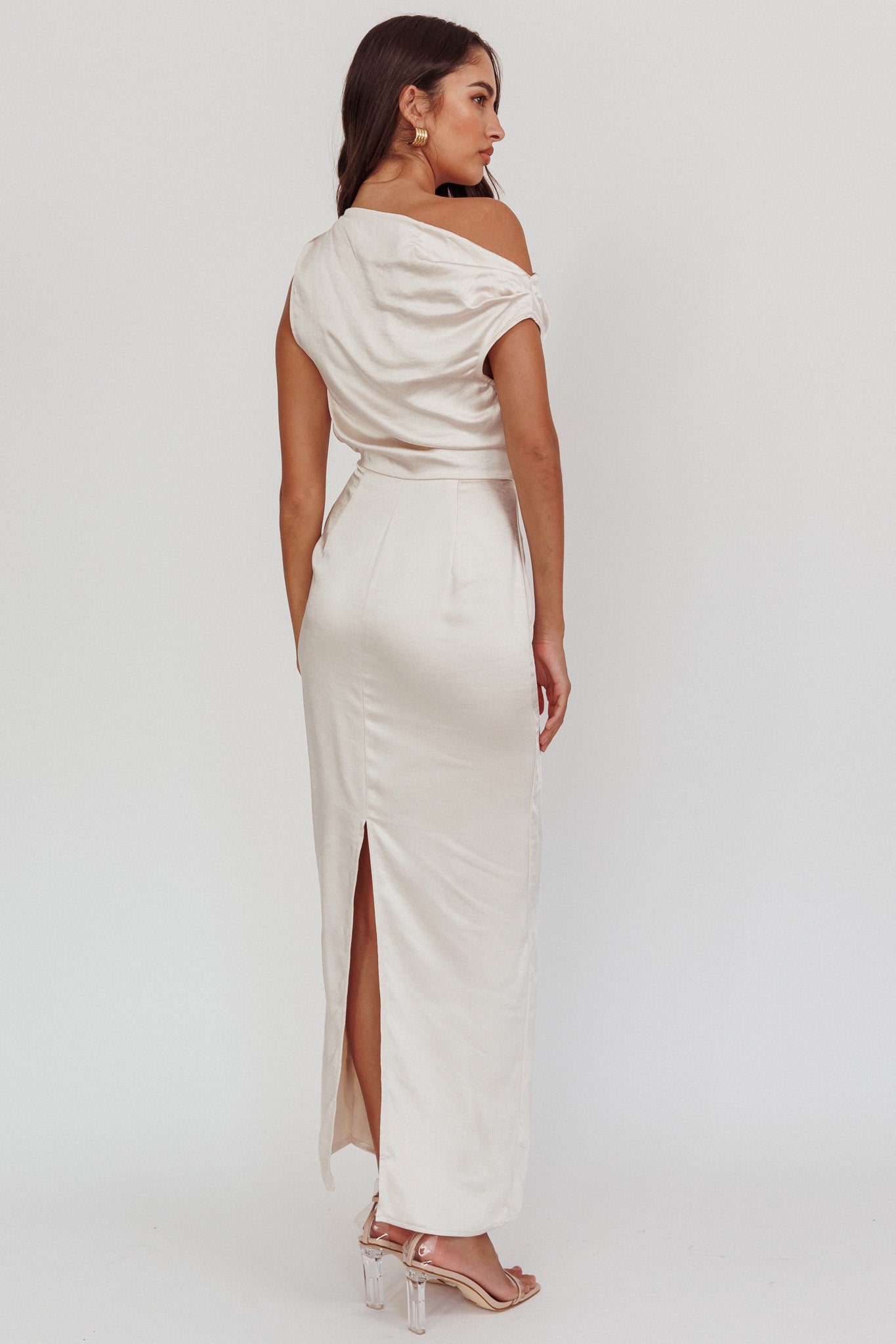 Tova Draped One-Shoulder Maxi Dress Champagne-Maymioy
