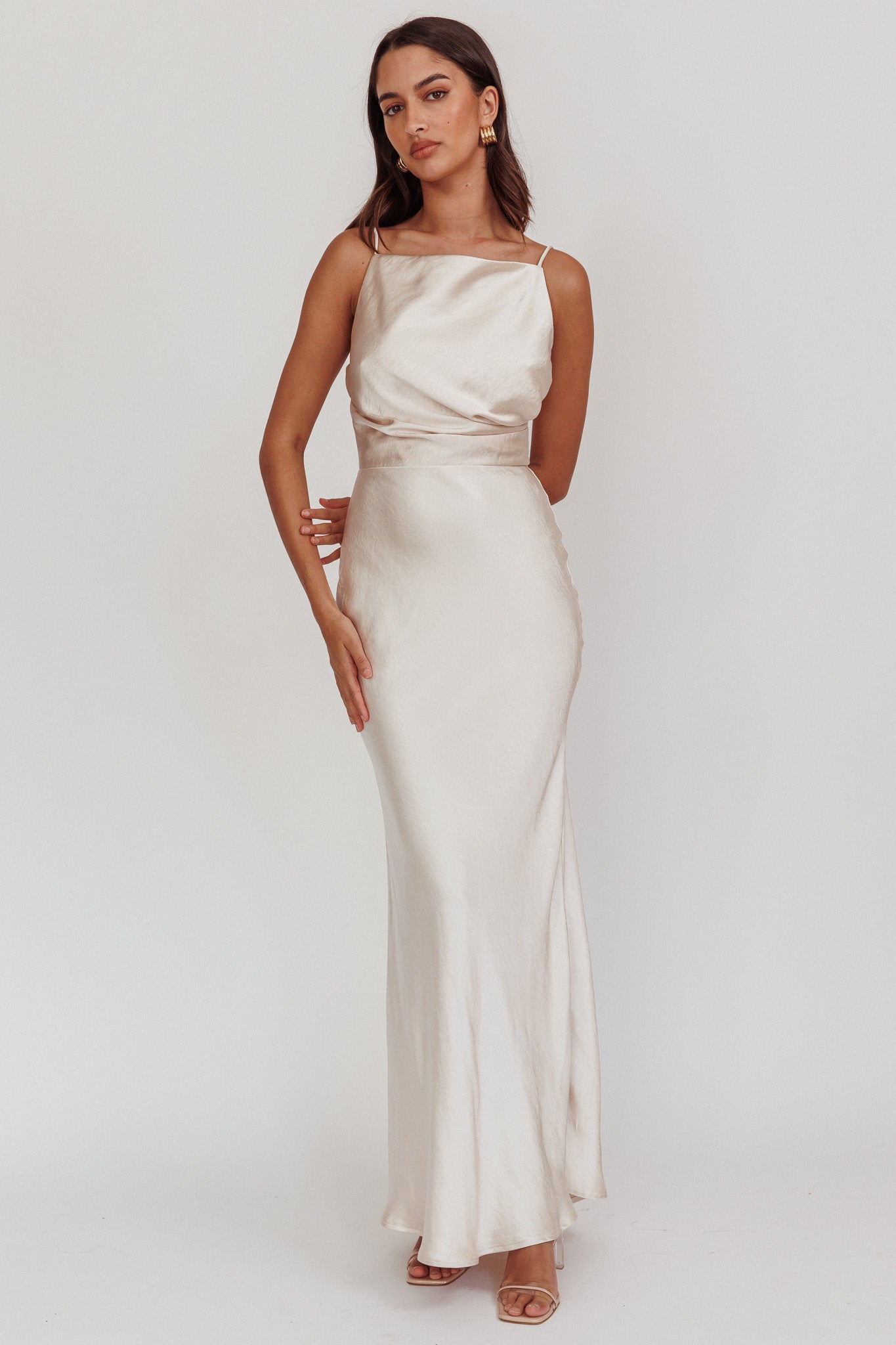 Laila Boat Neck Maxi Dress Stone Champagne-Maymioy