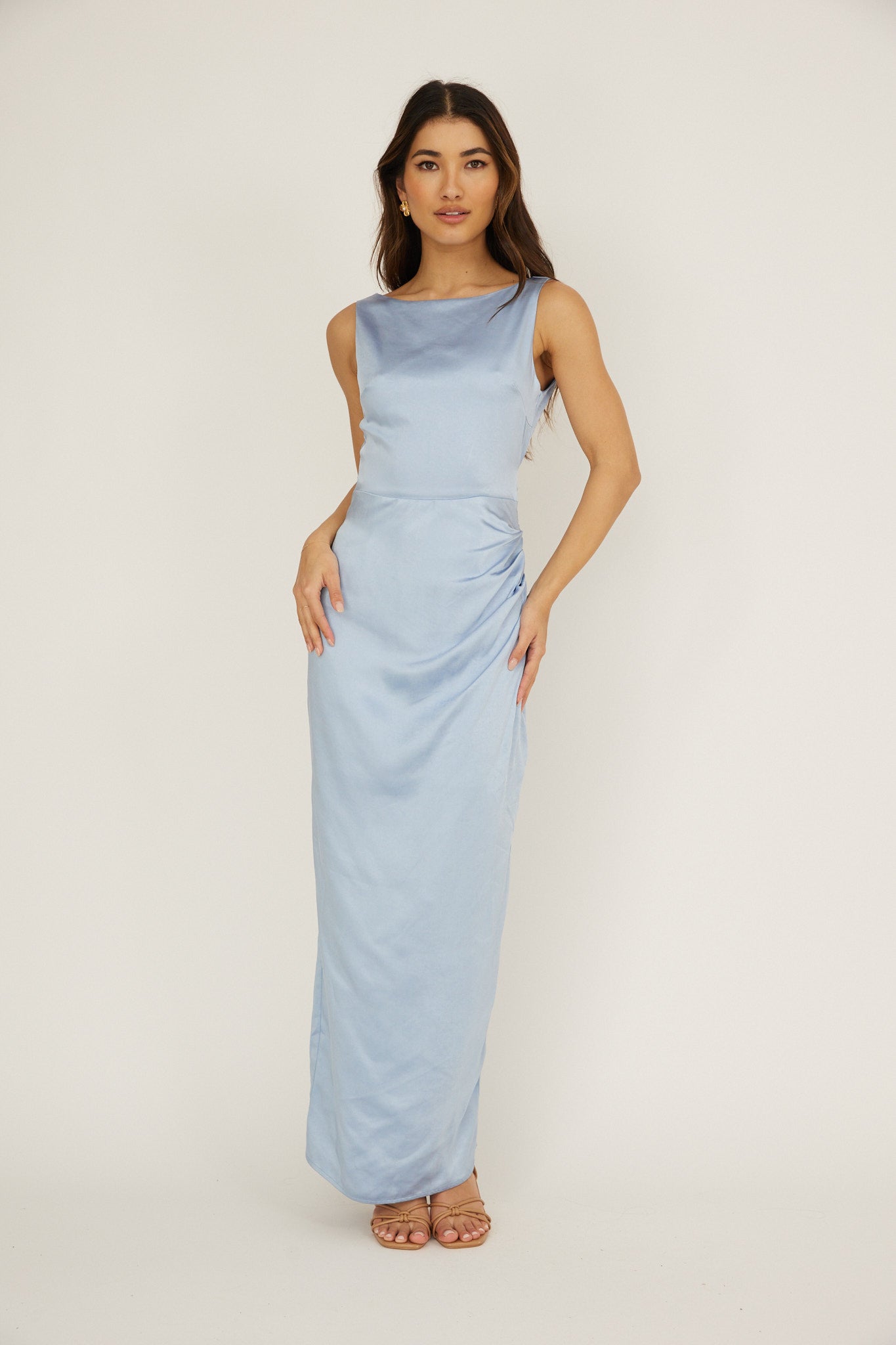 Leila Boat Neck Midi Dress Blue-Maymioy