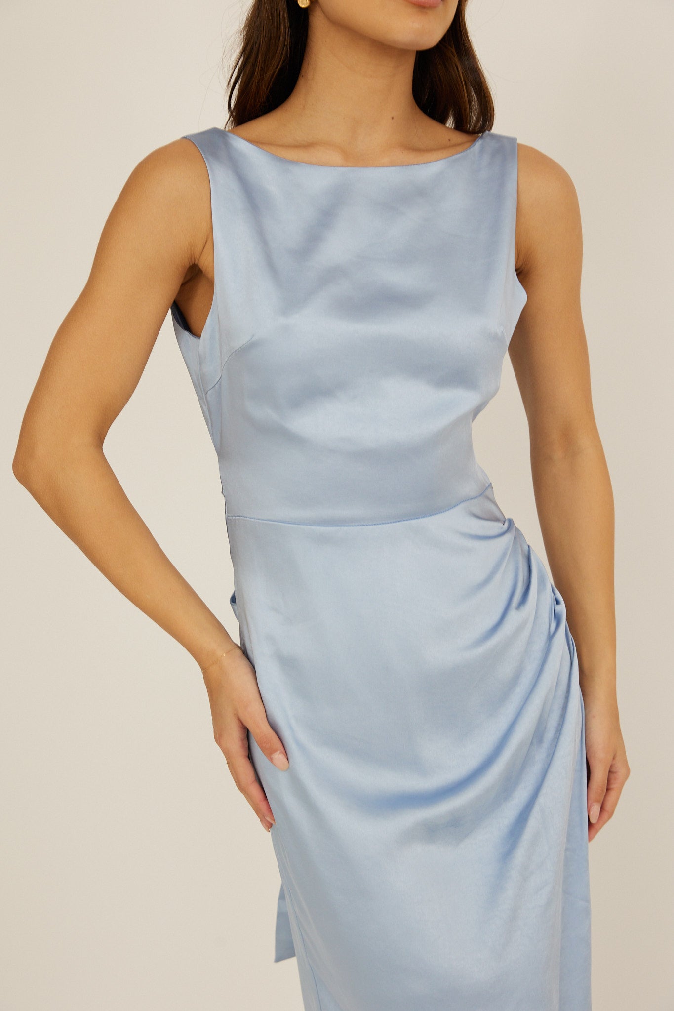 Leila Boat Neck Midi Dress Blue-Maymioy