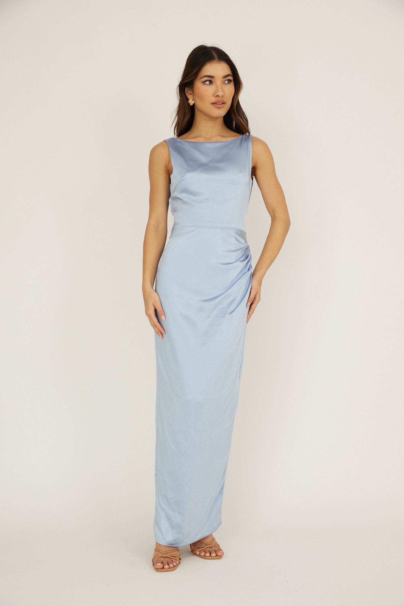 Leila Boat Neck Midi Dress Blue-Maymioy