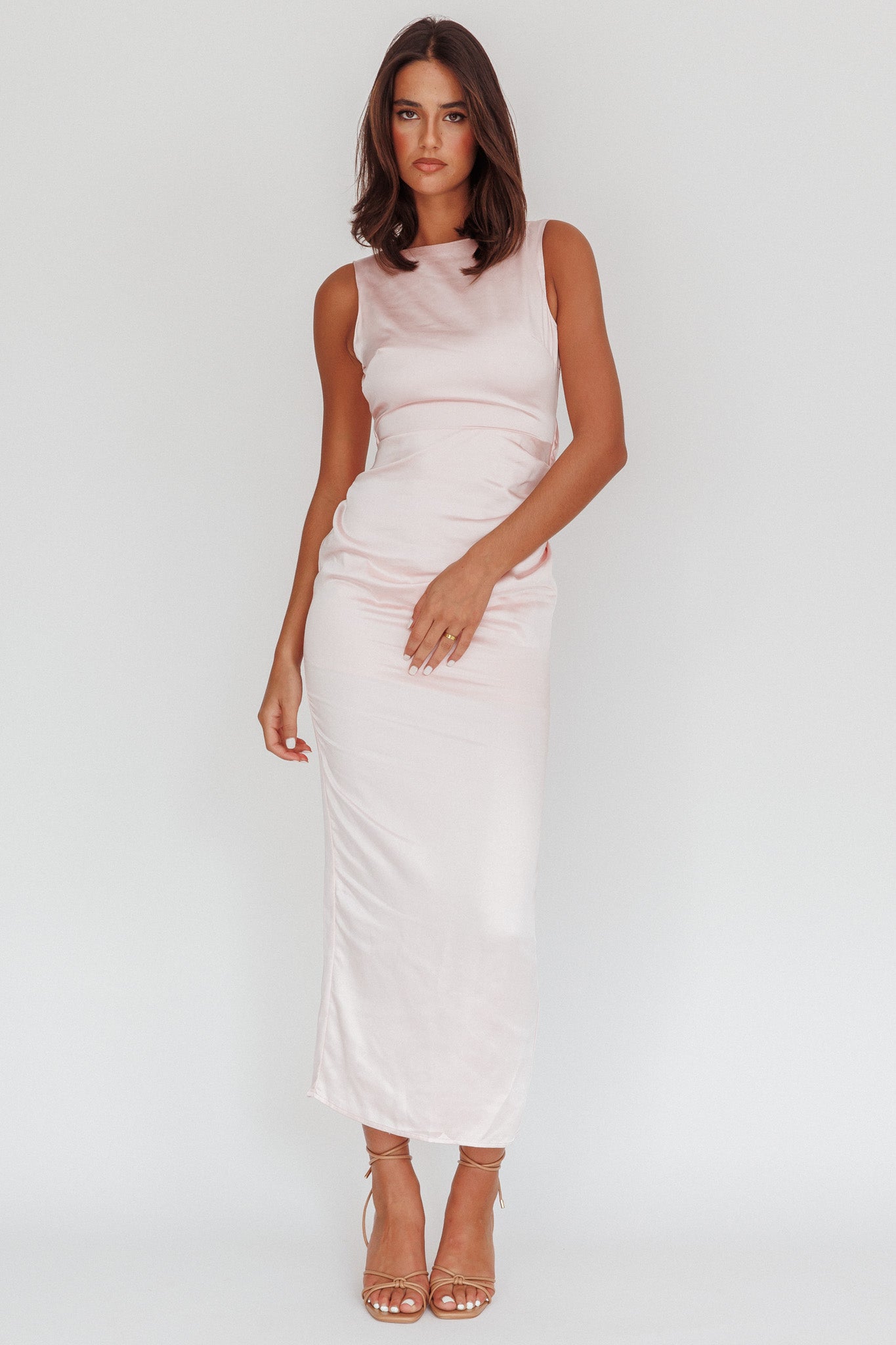 Leila Boat Neck Midi Dress Pink-Maymioy