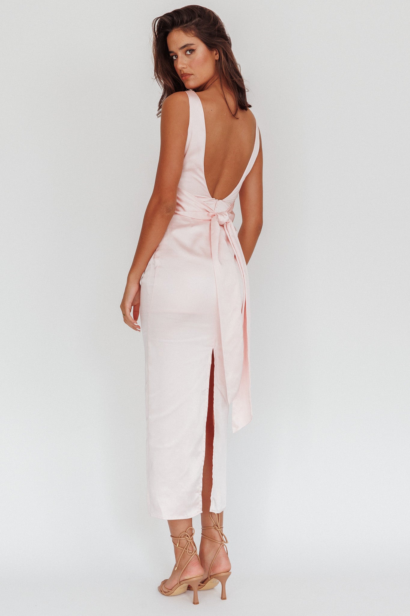 Leila Boat Neck Midi Dress Pink-Maymioy