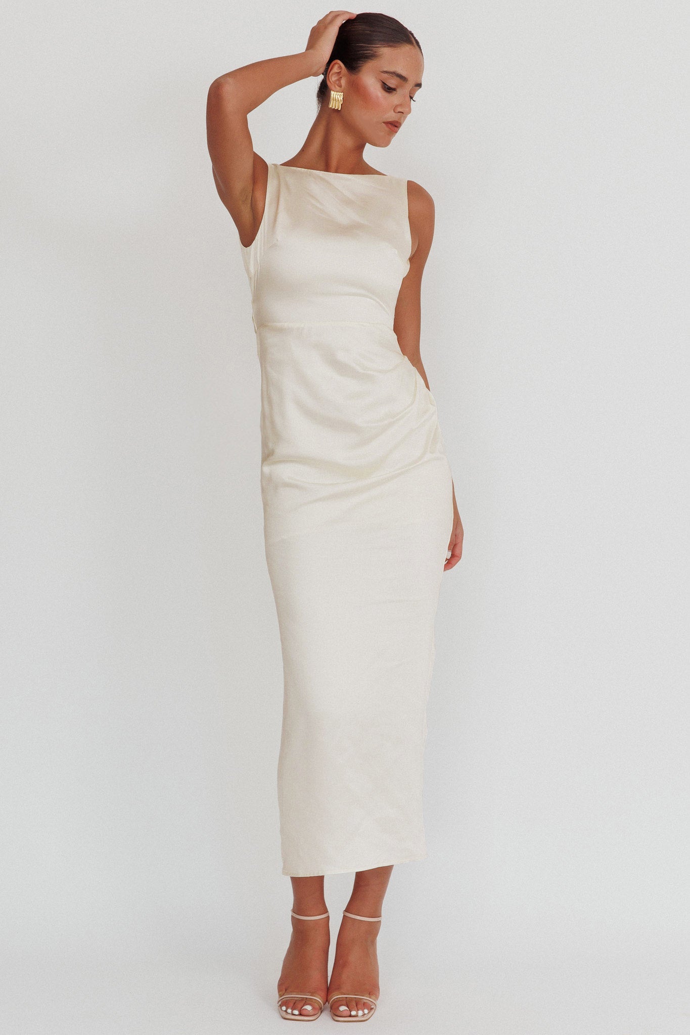 Leila Boat Neck Maxi Dress Ivory-Maymioy