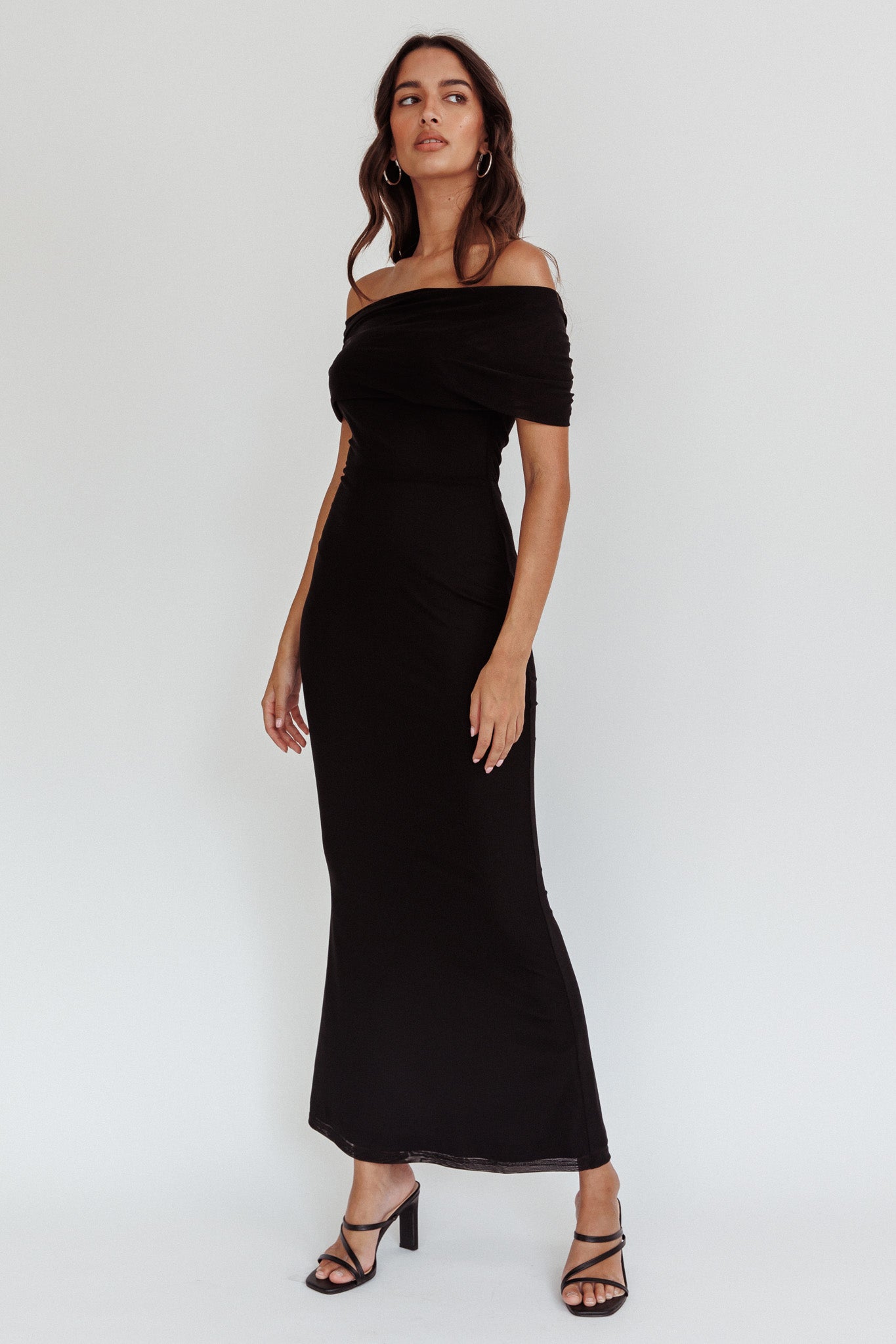 Aqaba Off-Shoulder Mesh Maxi Dress Black-Maymioy