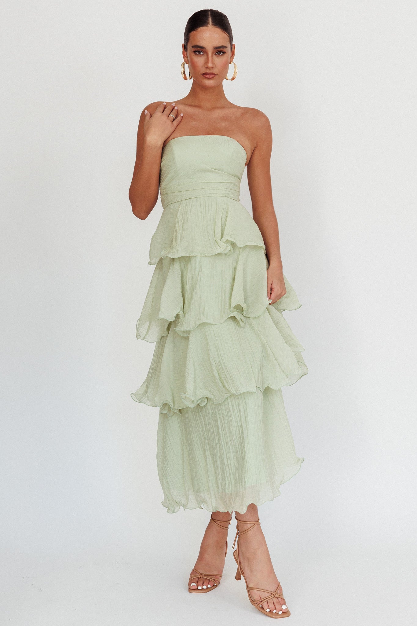 Giavana Strapless Layered Midi Dress Sage-Maymioy