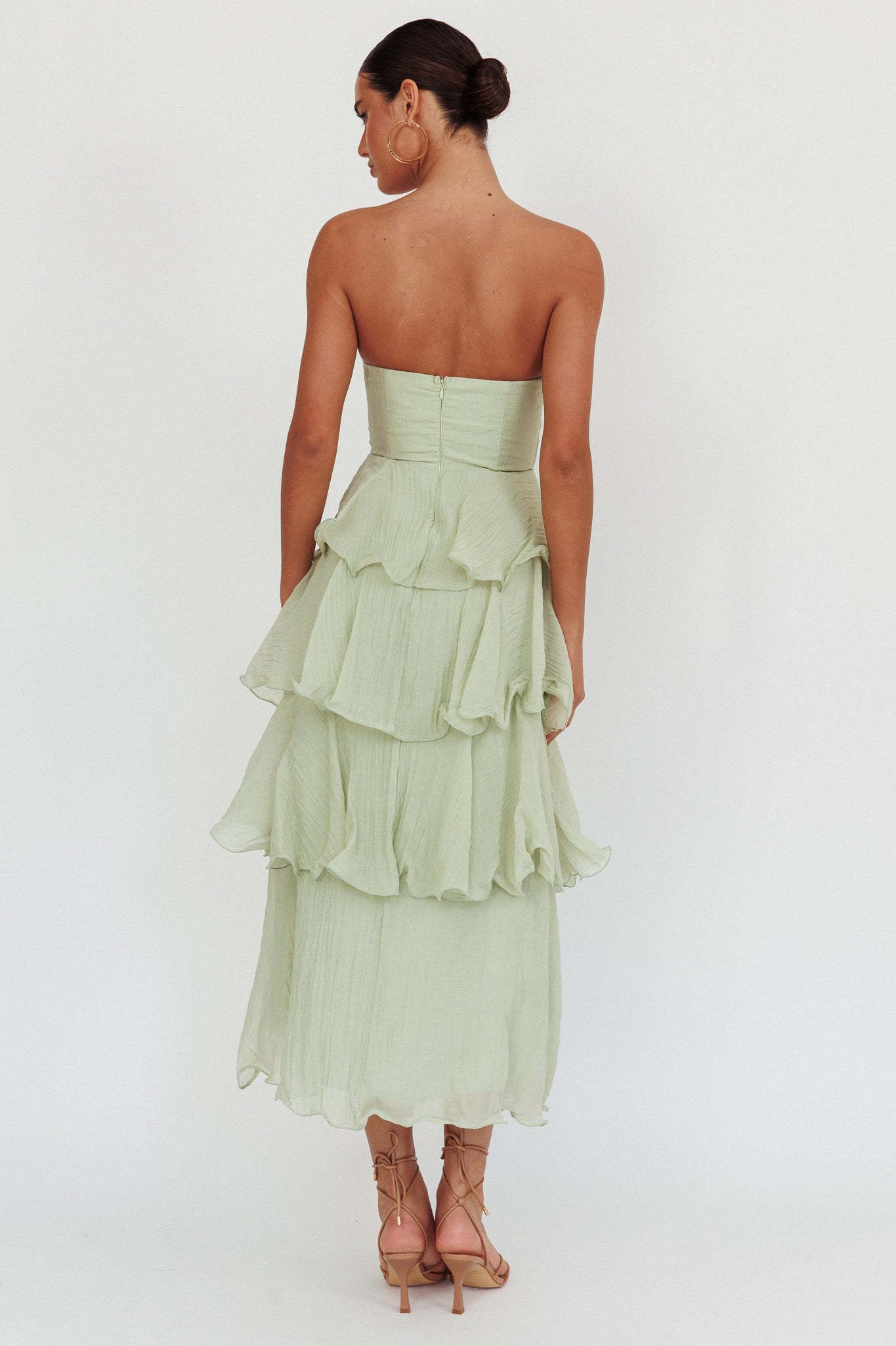 Giavana Strapless Layered Midi Dress Sage-Maymioy