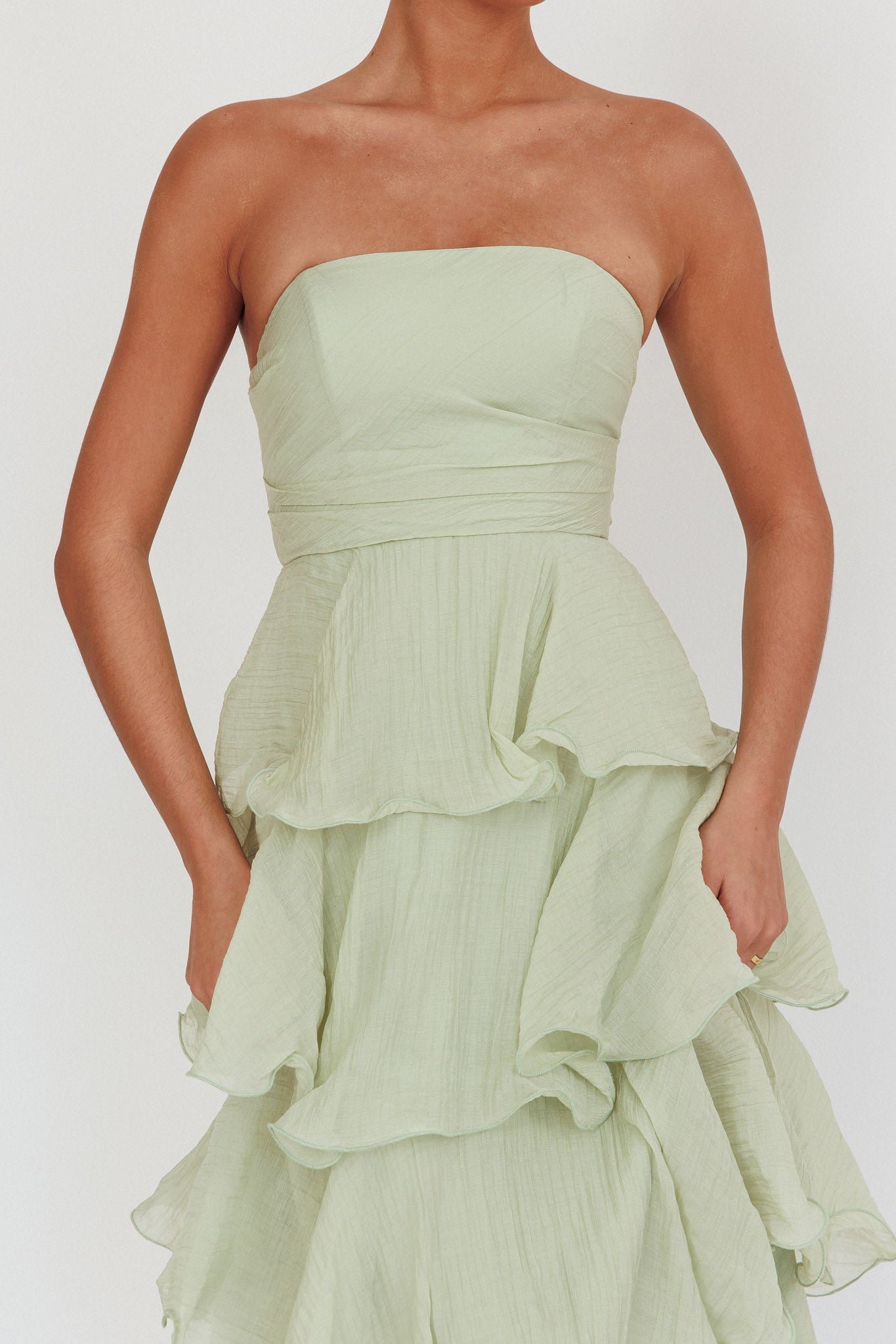Giavana Strapless Layered Midi Dress Sage-Maymioy