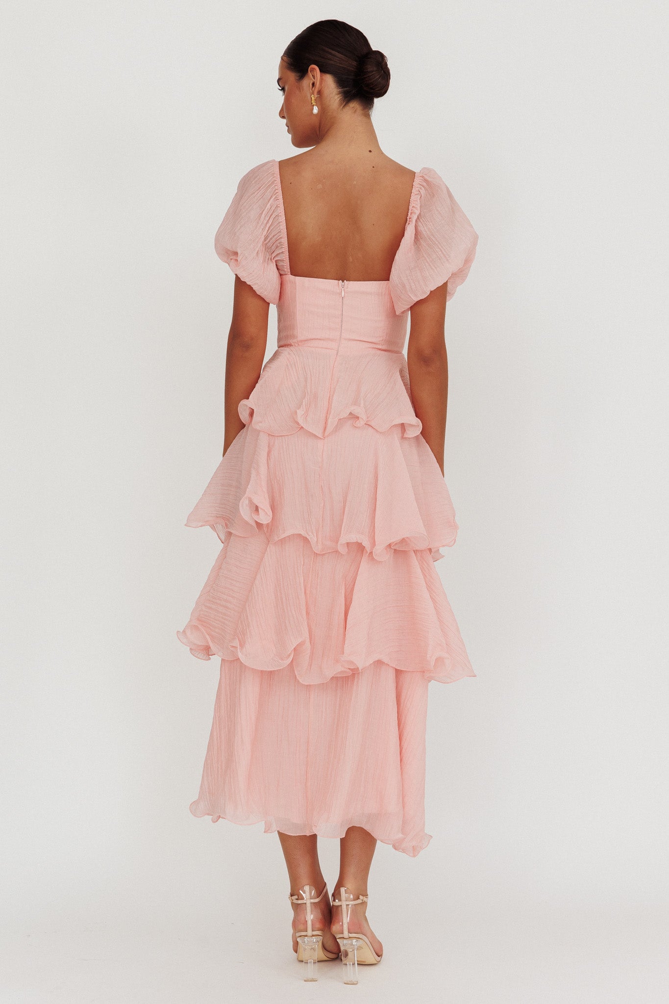 Giavana Puff Sleeve Layered Maxi Dress Baby Pink-Maymioy