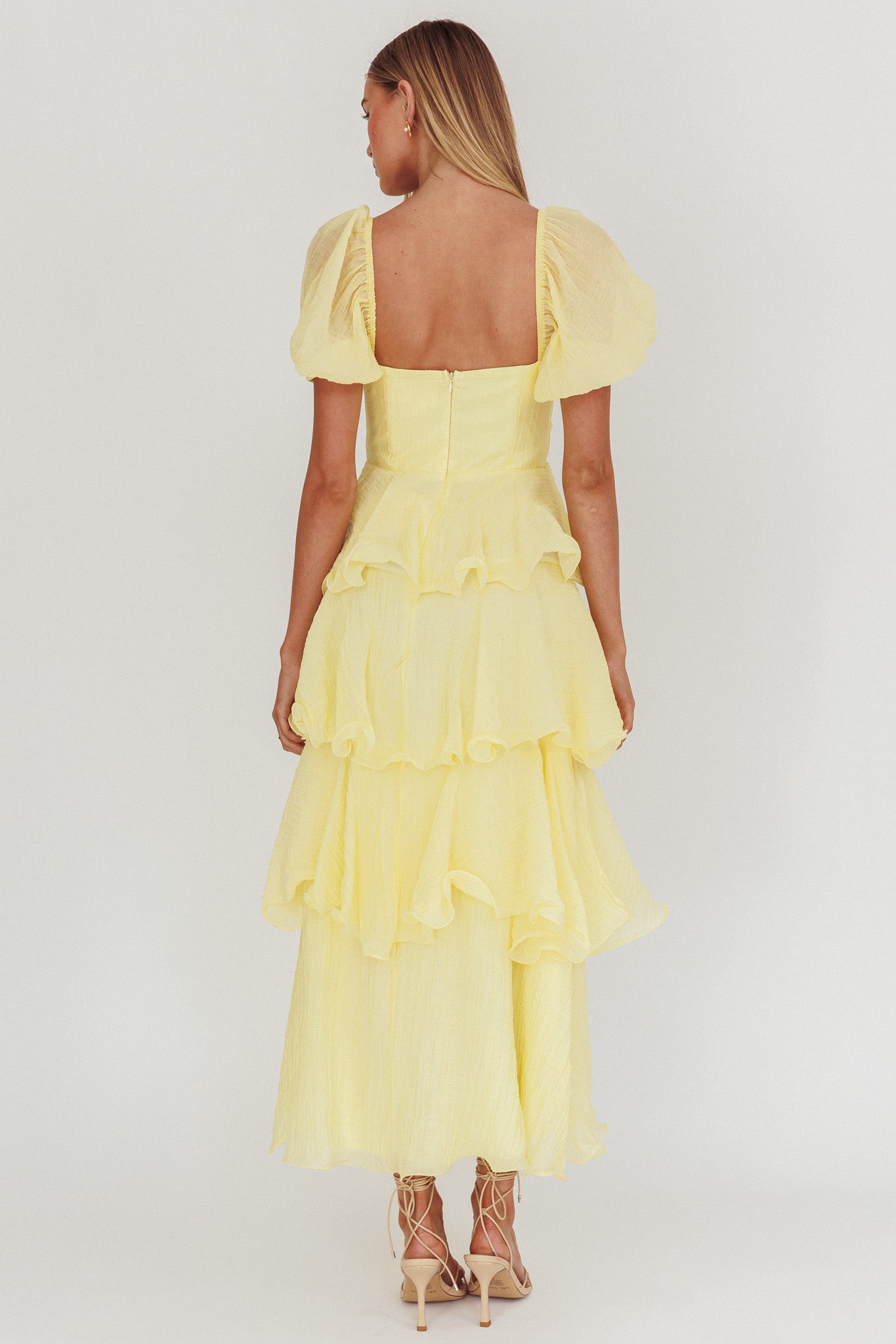 Giavana Puff Sleeve Layered Maxi Dress Lemon-Maymioy