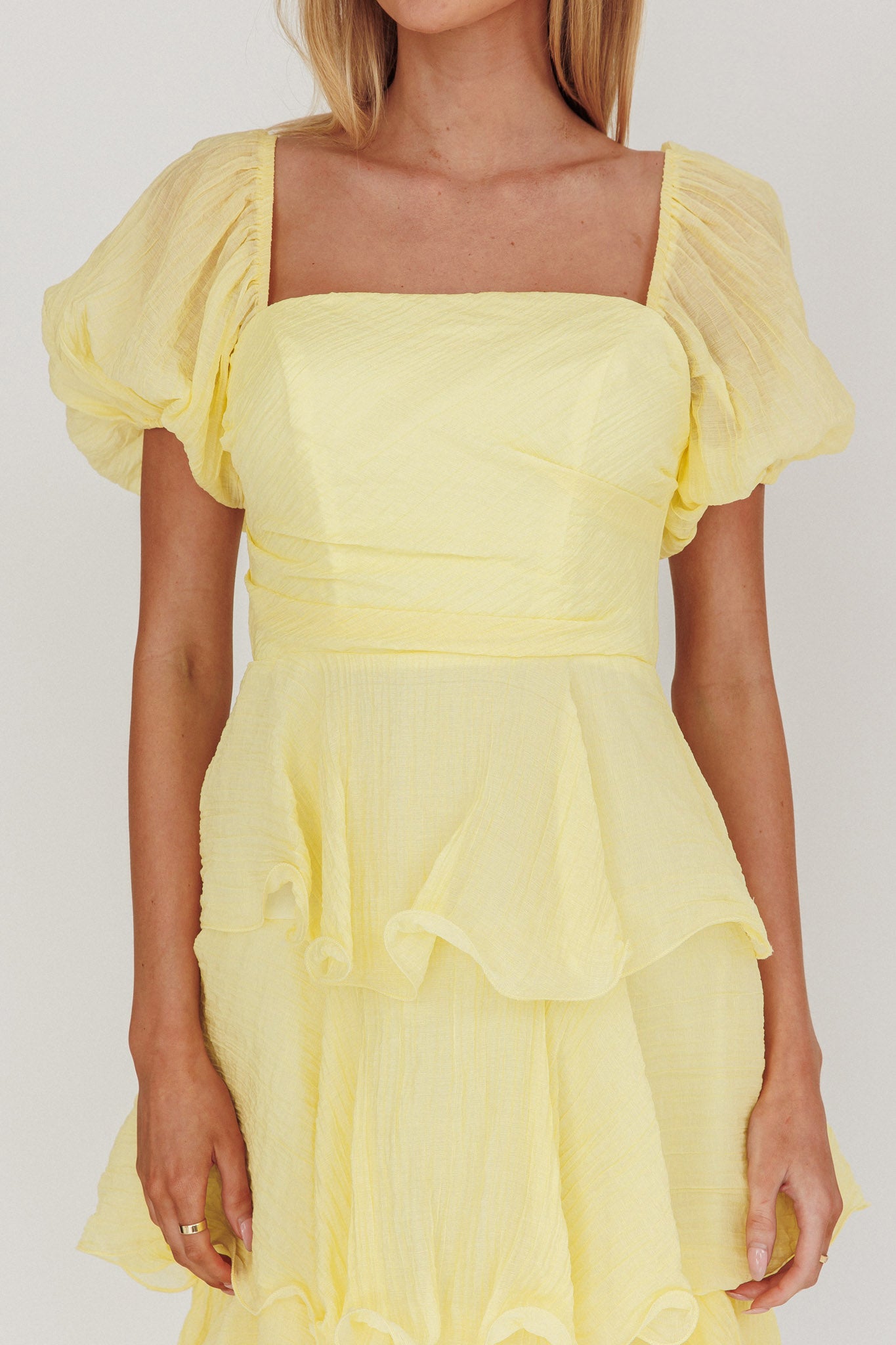 Giavana Puff Sleeve Layered Maxi Dress Lemon-Maymioy