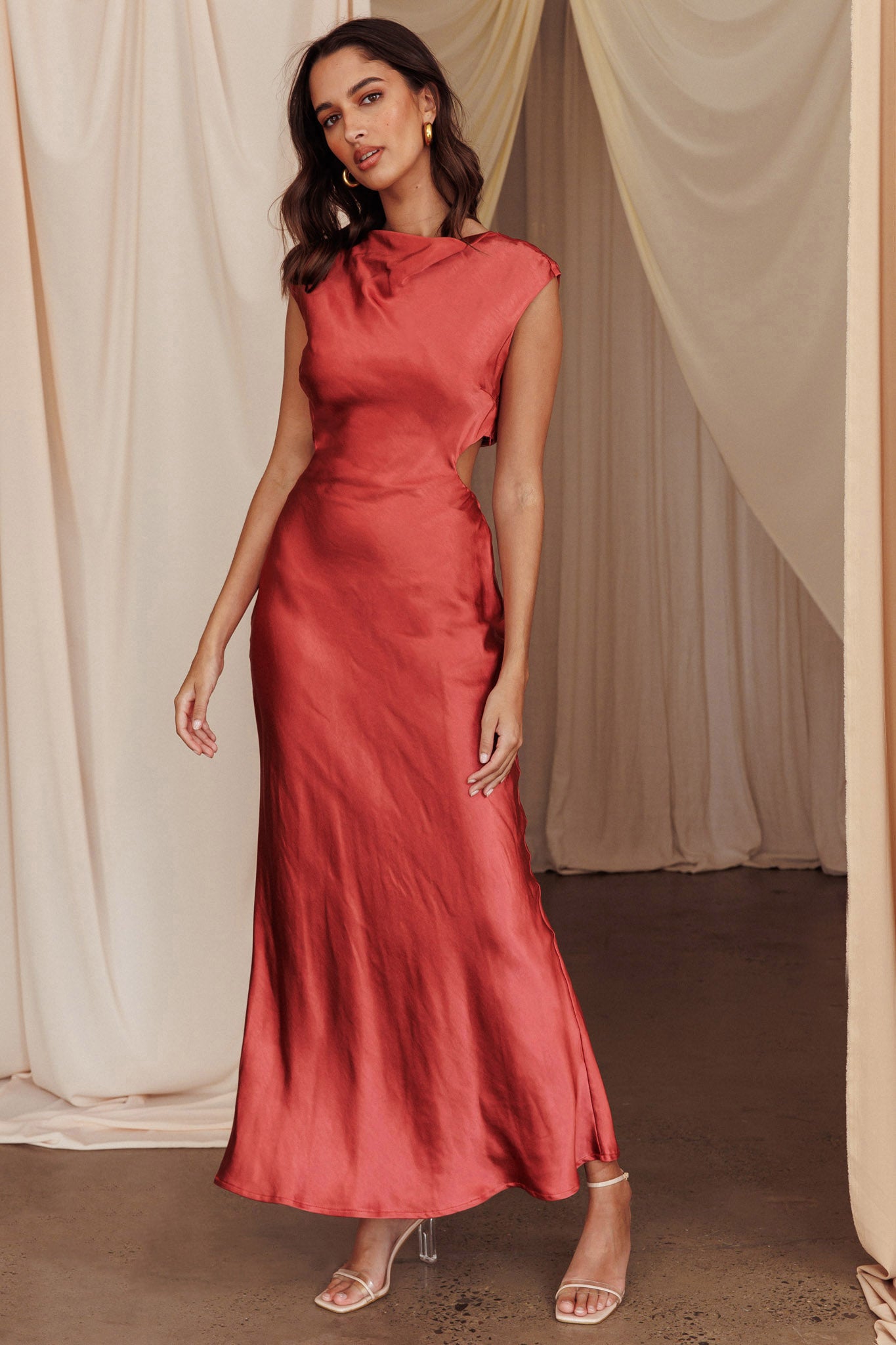 Starlight Sonata Cut-Out Cowl Back Maxi Dress Autumn-Maymioy