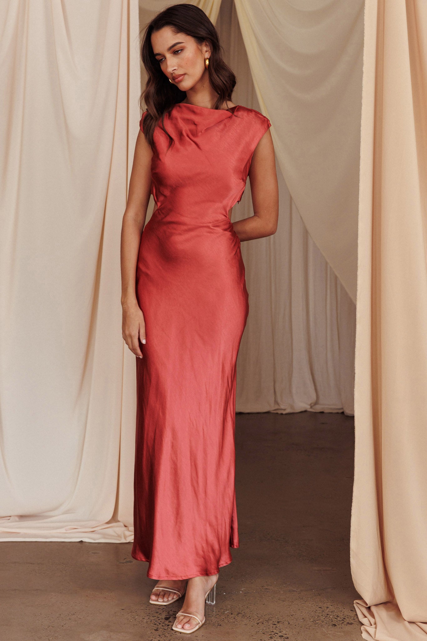 Starlight Sonata Cut-Out Cowl Back Maxi Dress Autumn-Maymioy