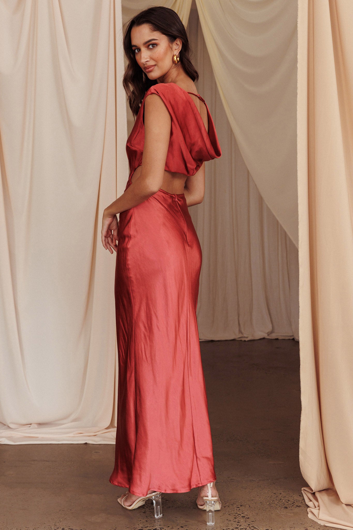 Starlight Sonata Cut-Out Cowl Back Maxi Dress Autumn-Maymioy